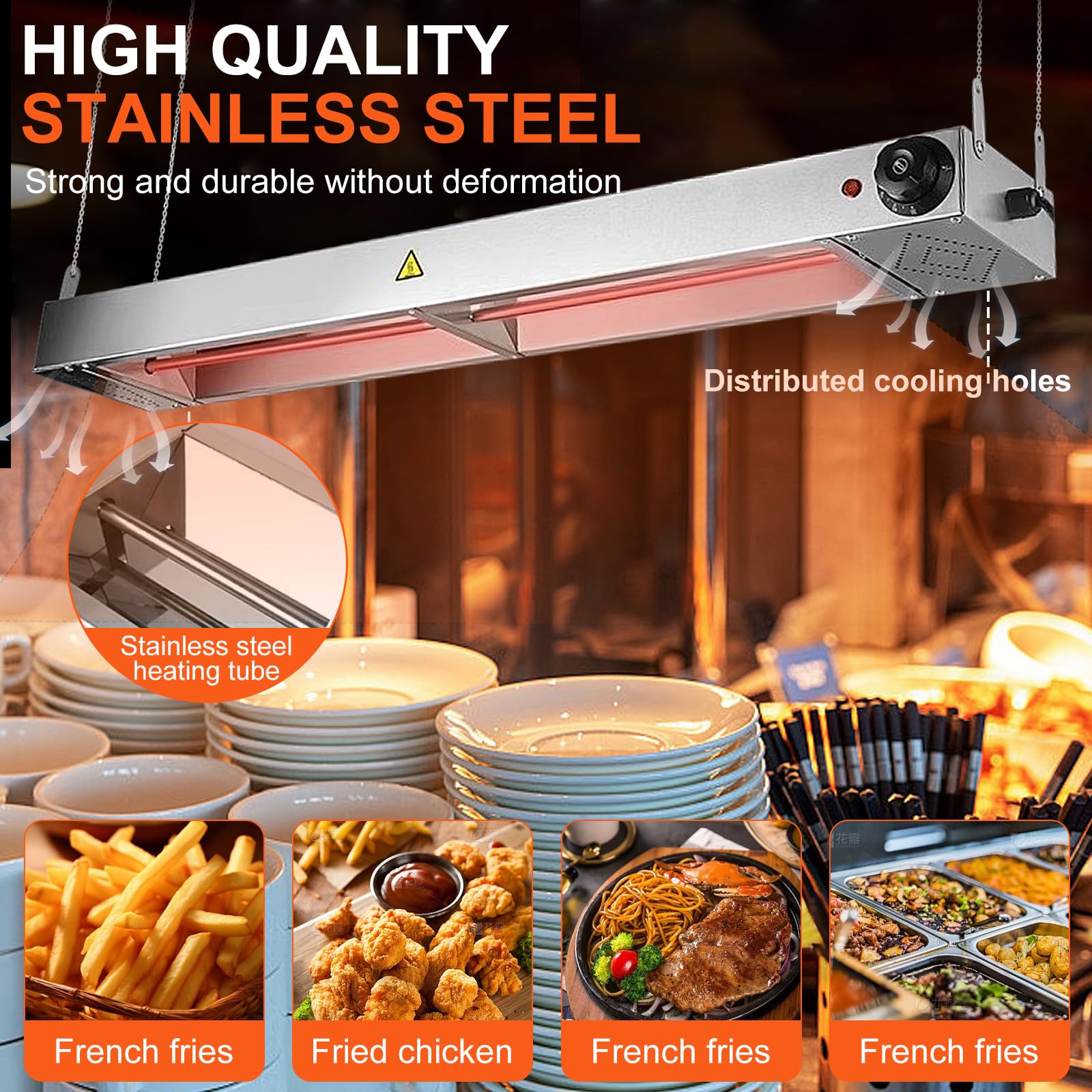 Lampade Scaldavivande Cucina, Acciaio Inossidabile Lampada Riscaldante Infrarossi Alimenti, Commerciale Lampada Riscaldante Cucina, Temperatura Regolabile 30-85°C (60cm, 1pezzo)