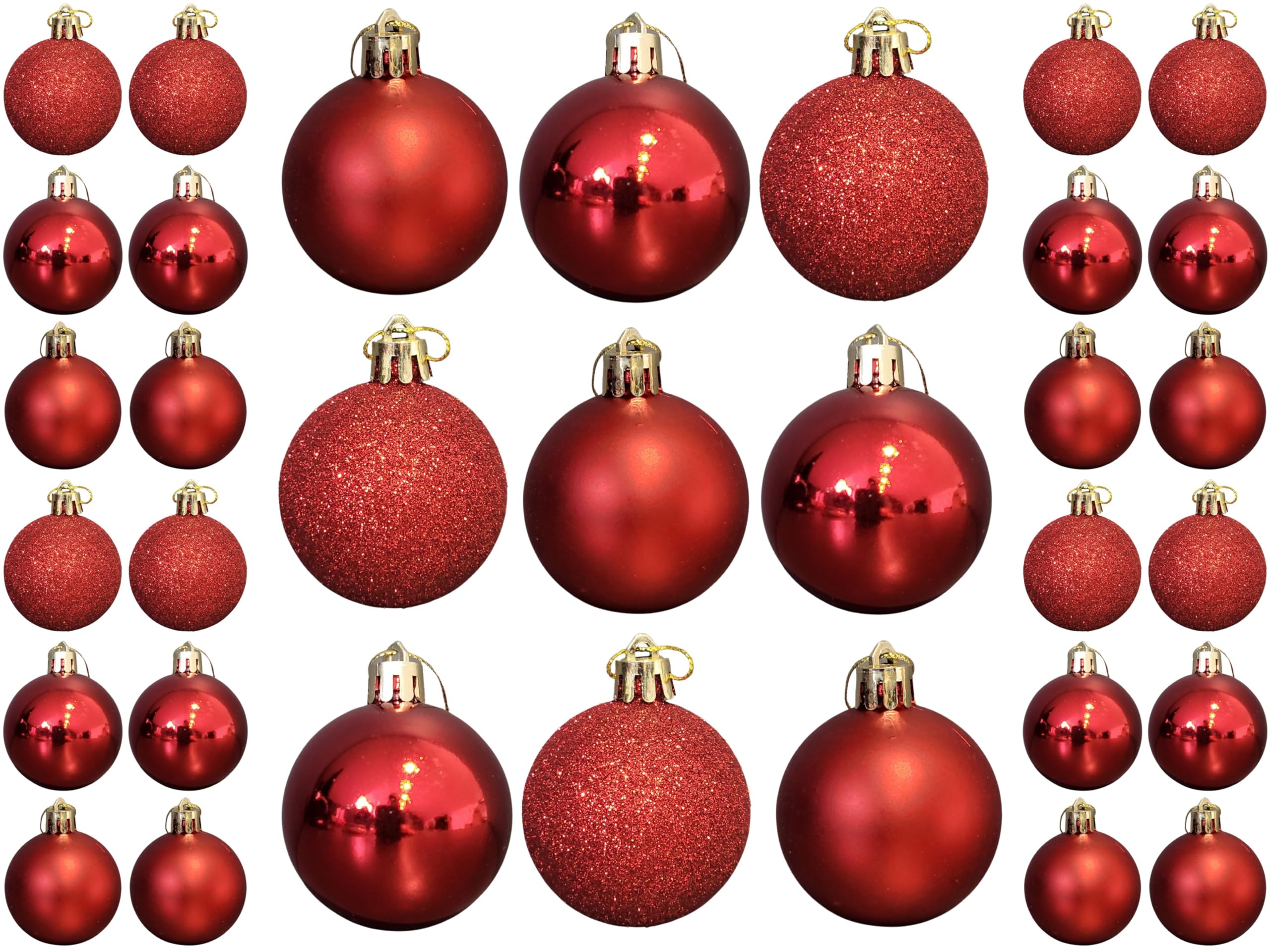Hilltop Supplies Red Assorted Baubles 52 Pack | 5Cm & 2.5Cm Diameter Baubles | Christmas Tree Decorations | Chrismtas Decorations | Hanging Chrismtas Decor | Christmas Baubles | Chrome, Matt, Glittery Baubles