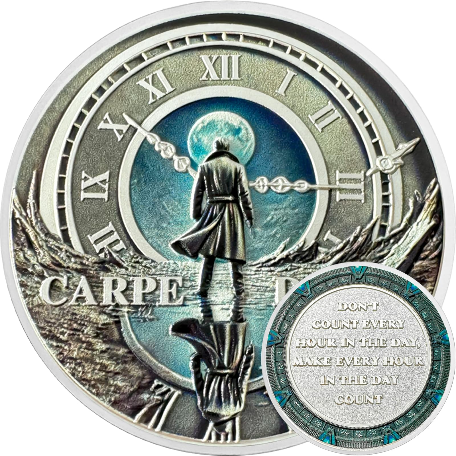 Moneda del Viajero en el Tiempo - Moneda motivacional Carpe Diem