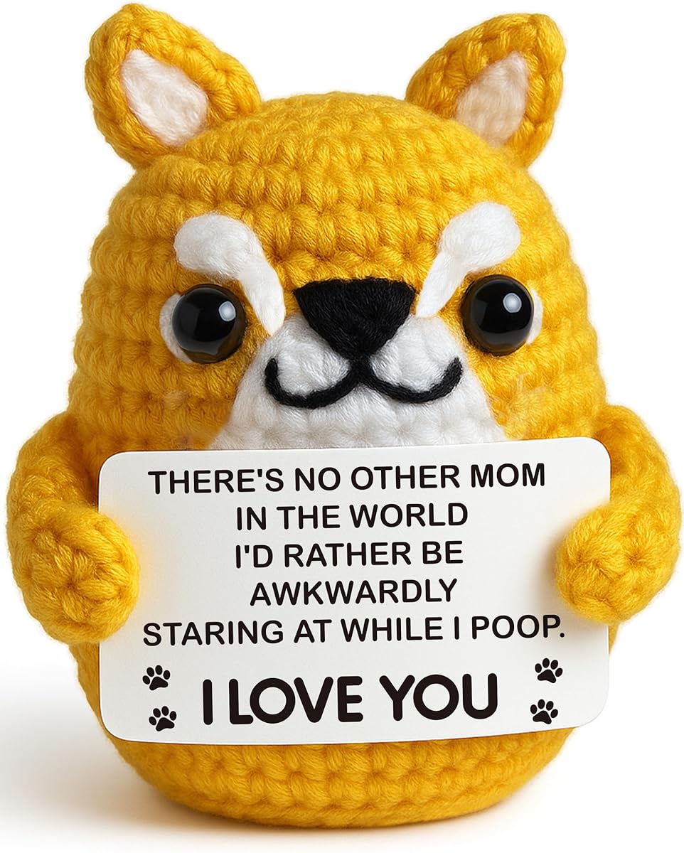 MAMAGIFTREE Funny Dog Mom Gift for Mother’s Day, Birthday or Christmas - Mini Crochet Shiba Inu Keepsake with Cute from The Dog Message - Handmade Collectible for Moms, Pet Lovers