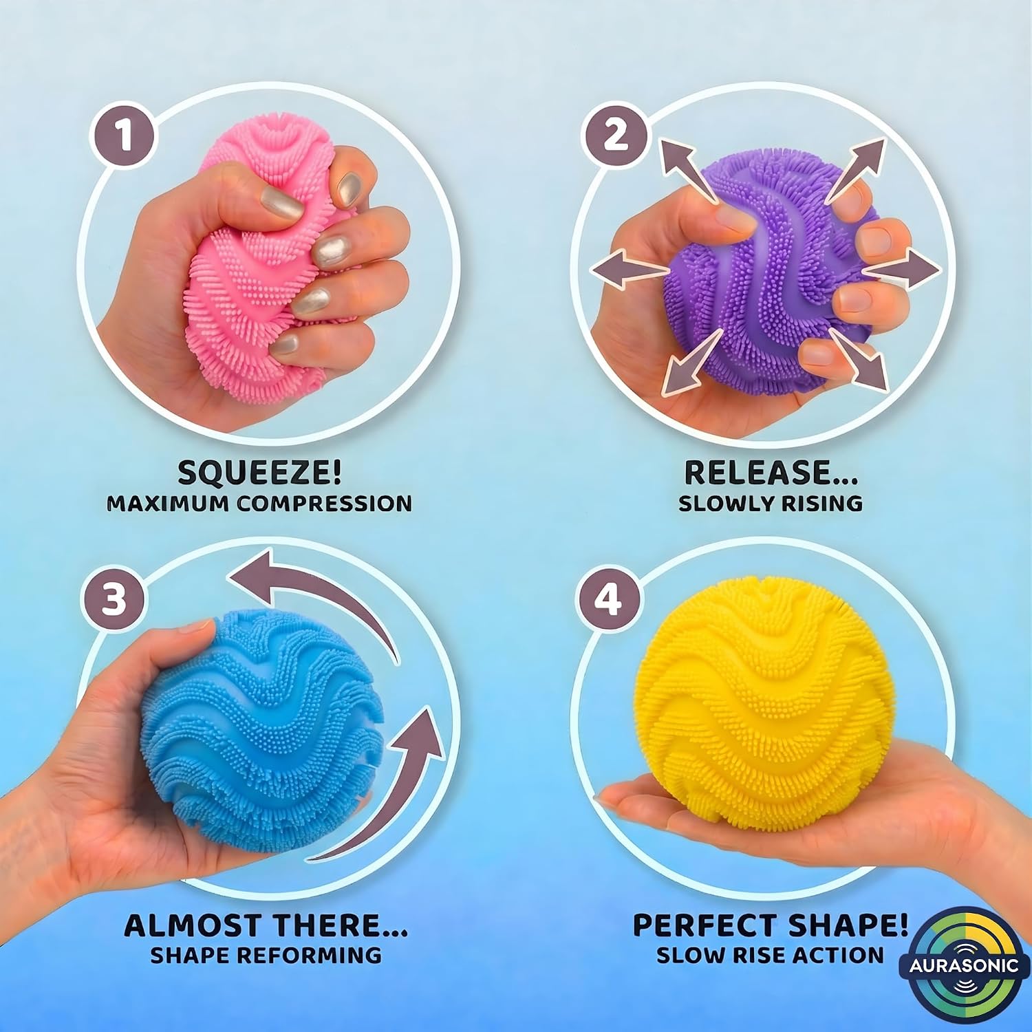 Fuzz Ball Squishy 4 PCS - 2026 Upgraded Slow Rising Squishies Fidget FuzzyBalls Pink Purple Yellow Blue FuzzBall Colorful for Teenage & Adults Stuff Gifts thumbnail