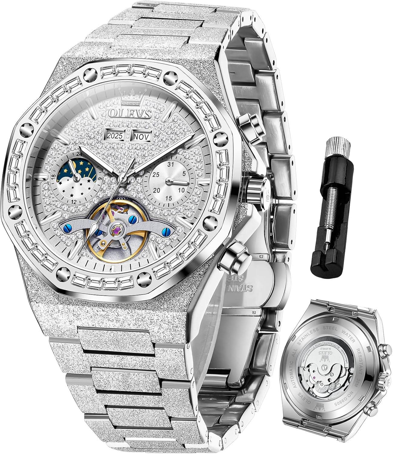OLEVS Mens Automatic Watches Self-Winding Starry Sky Diamond