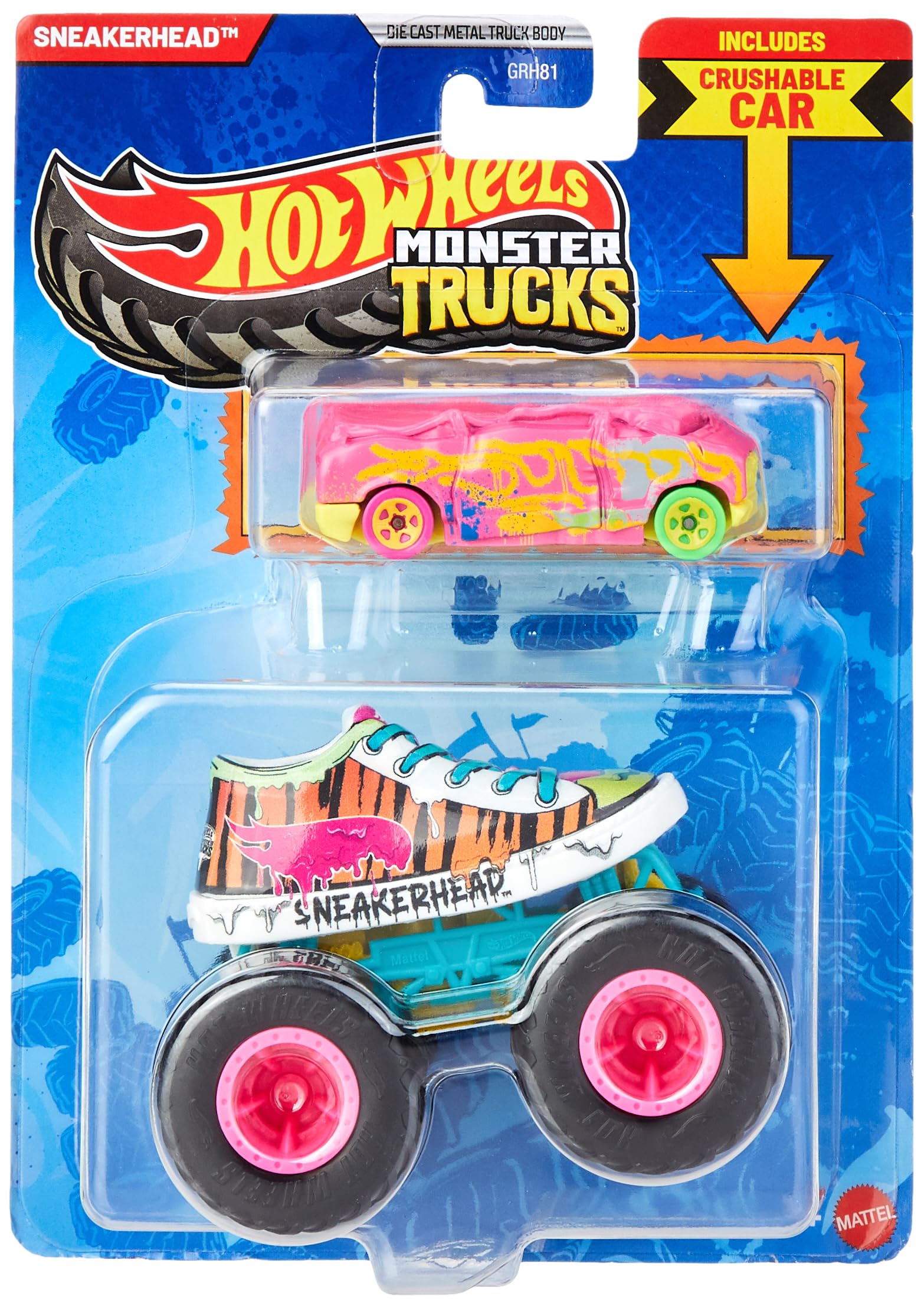 Hot Wheels Monster Trucks Promo 7, 1:64 Scale Die-Cast Monster Truck & 1:64 Car, Set of 2-image-18