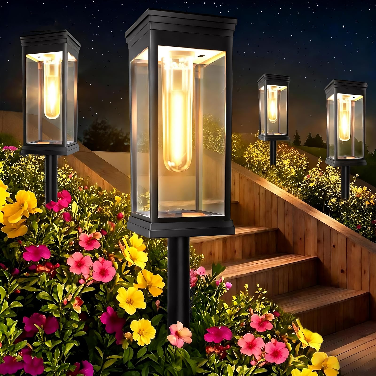 8 luci solari per esterni, giardino, 1000 mAh, IP65, impermeabili, super luminose, luci solari per esterni, auto su/fuori solare per prato da giardino