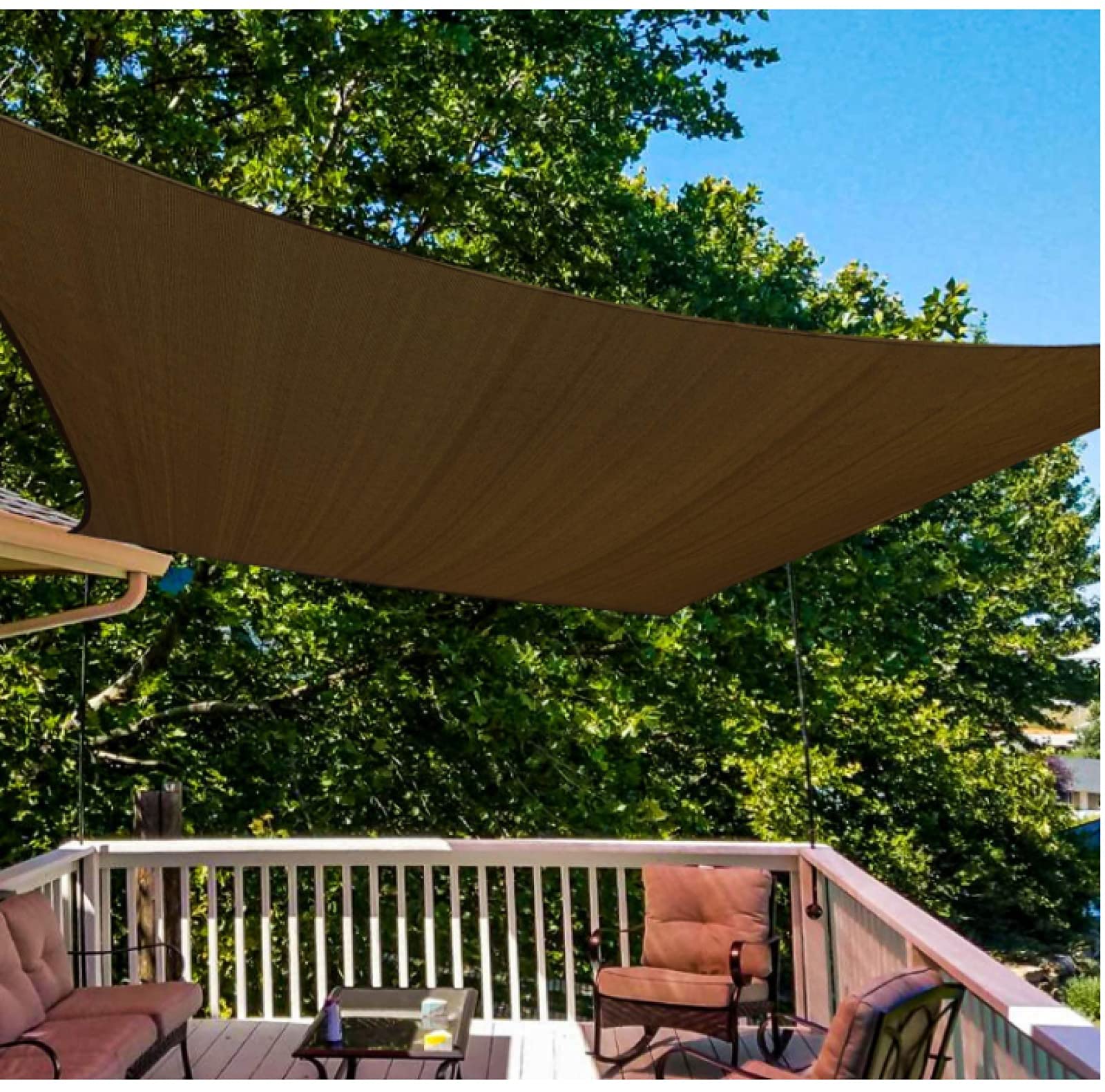 Sonnenschutz Segel 8x10 Fuß, Beige, HDPE Atmungsaktiv, 95% UV-Blockierung Für Terrasse, Garten, Pool