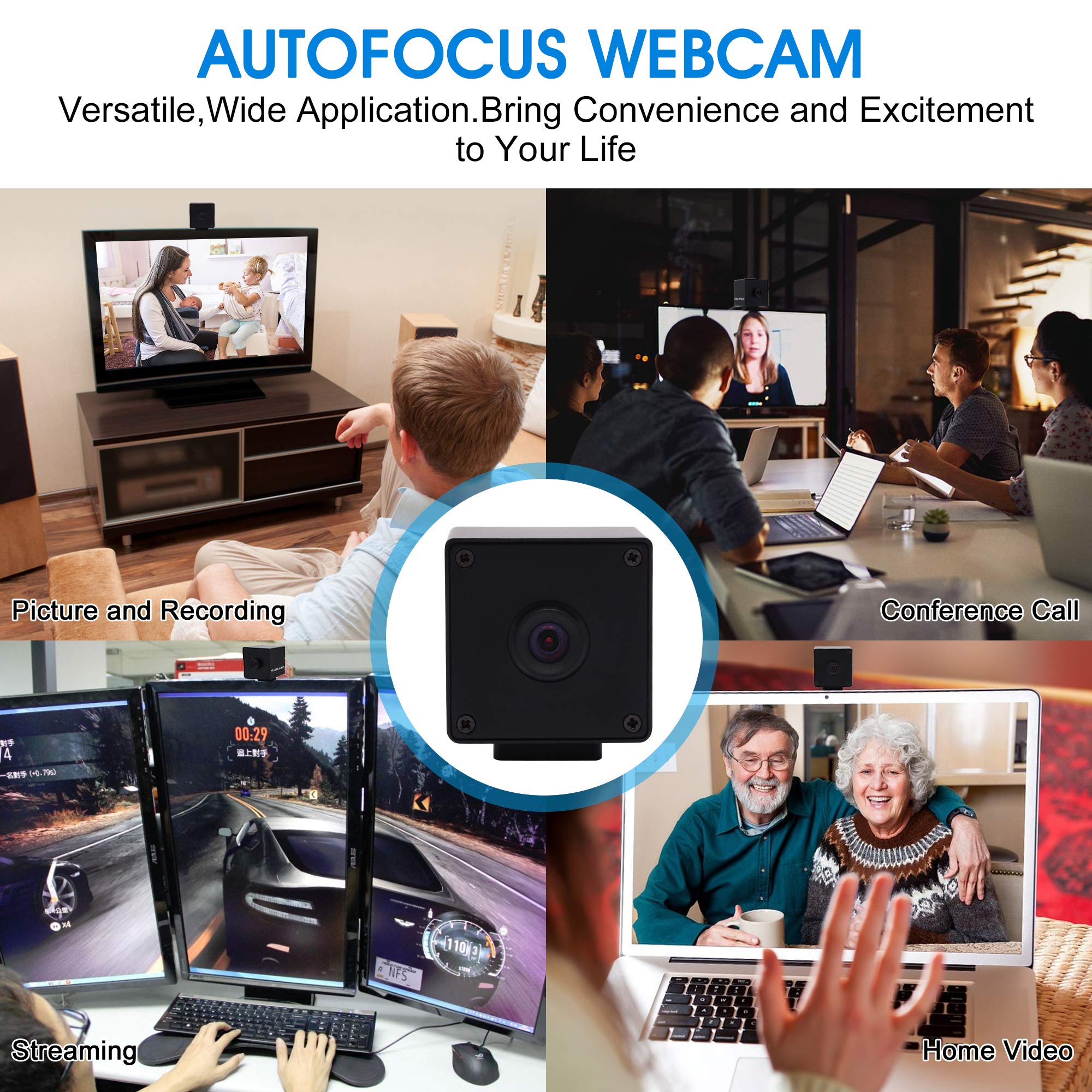 G Telecamera USB Autofocus 1080p grandangolare Webcam, 2mp 100degree Nessuna distorsione Obiettivo Webcam,Mac, Raspberry Pi