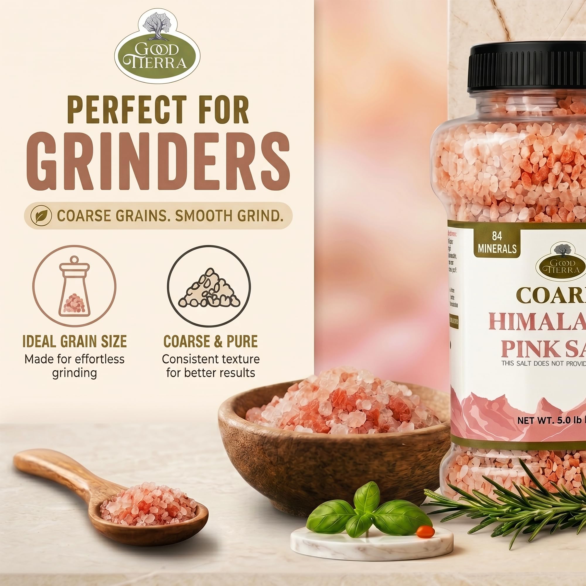Good Tierra Himalaya-Salz im Glas, grob, 2,3 kg, ideal für Badesalz, Tischsalzmühlen und Gewürzgläser