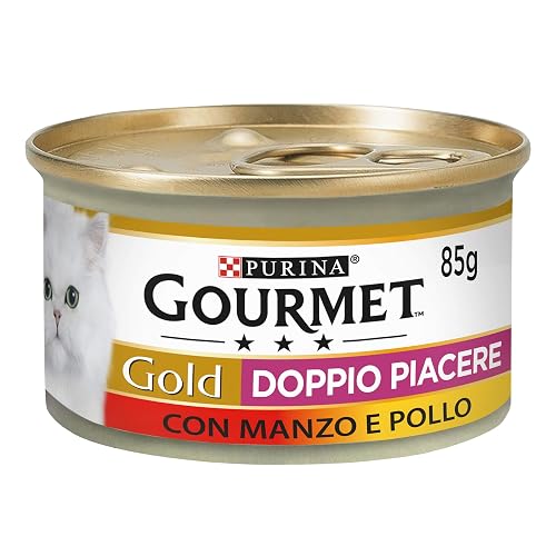 Purina Gourmet Gold Húmedo Gato Doble Placer con Ternera y Pollo, 24 latas de 85 g Cada una de Las 24 x 85 g
