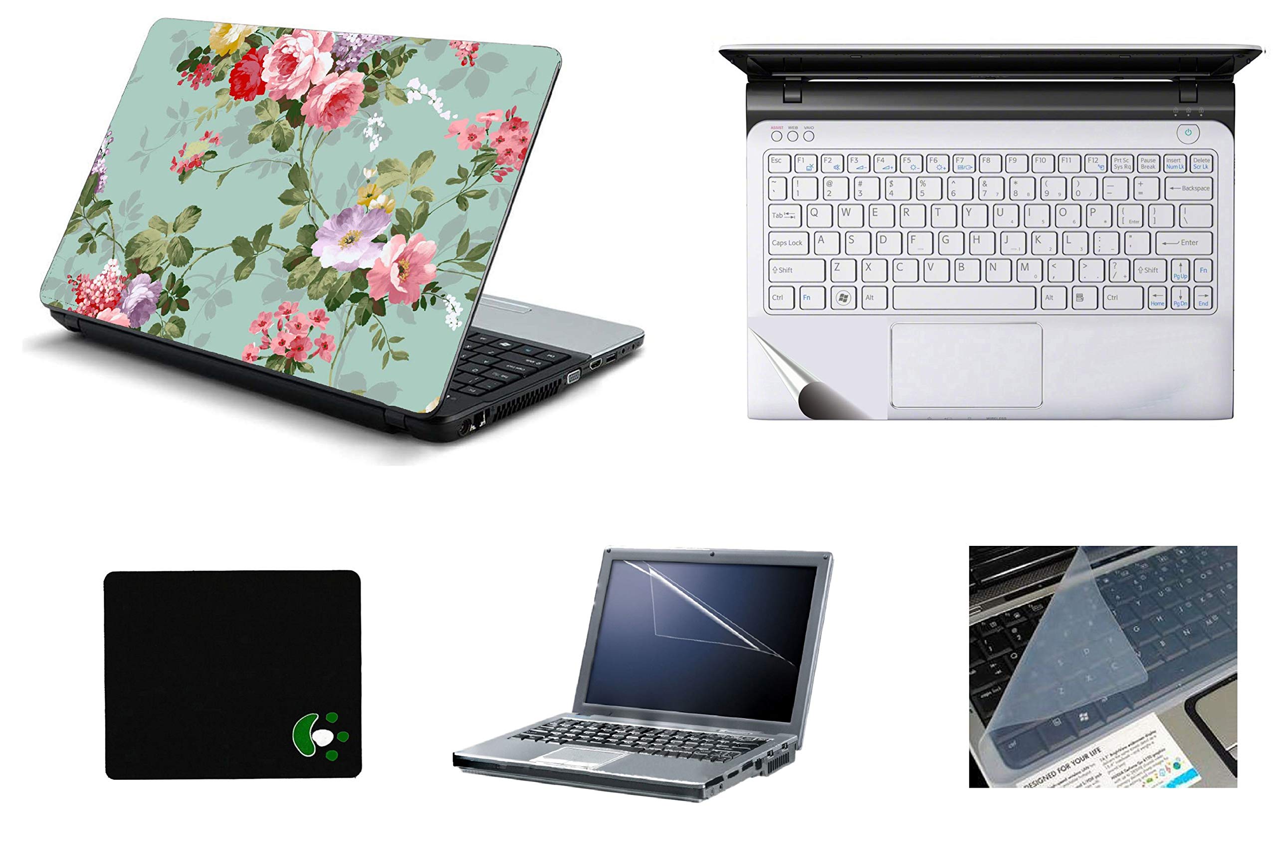 StickerKing Vinyl 5 In 1 Floral Copy 15.6 Inch Laptop Stickers, Screen Guard, Key Guard, Mouse Pad and Palm Rest Skin Accessories Combo for HP, DELL, Lenovo, ASUS, Acer (Multicolour) (B08NK9MWRM) Amazon Price History, Amazon Price Tracker