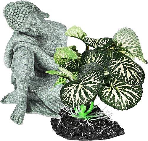 Buda para pecera, 1 juego de decoraciones de acuario para pecera, diseño de hojas acuáticas, decoración de Buda para el hogar