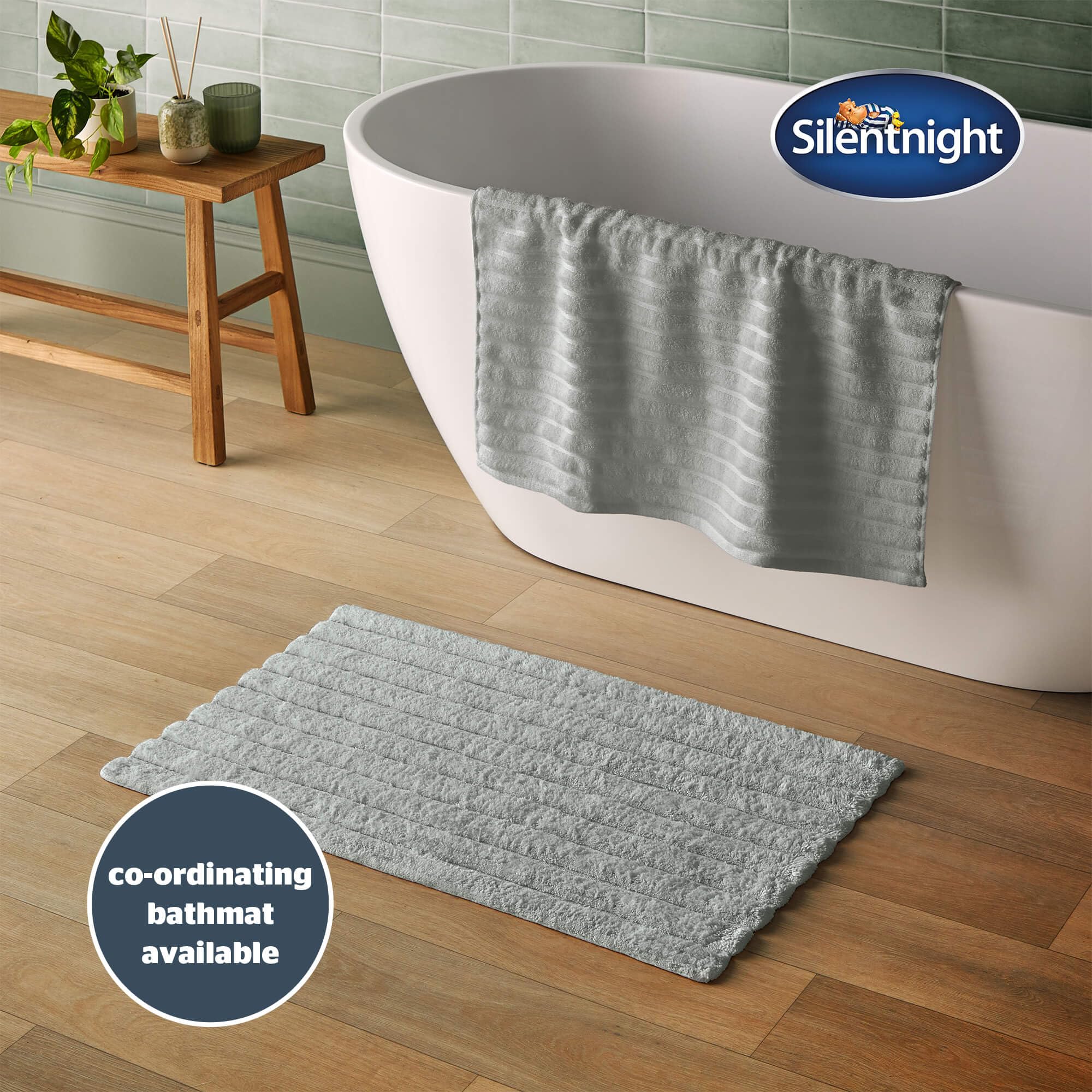 Silentnight Drap de Bain en Coton côtelé, luxueusement Doux et Super Absorbant - 100% Coton BCI - texturé Dense et côtelé - 160 x 90 cm - Lavable en Machine - Gris