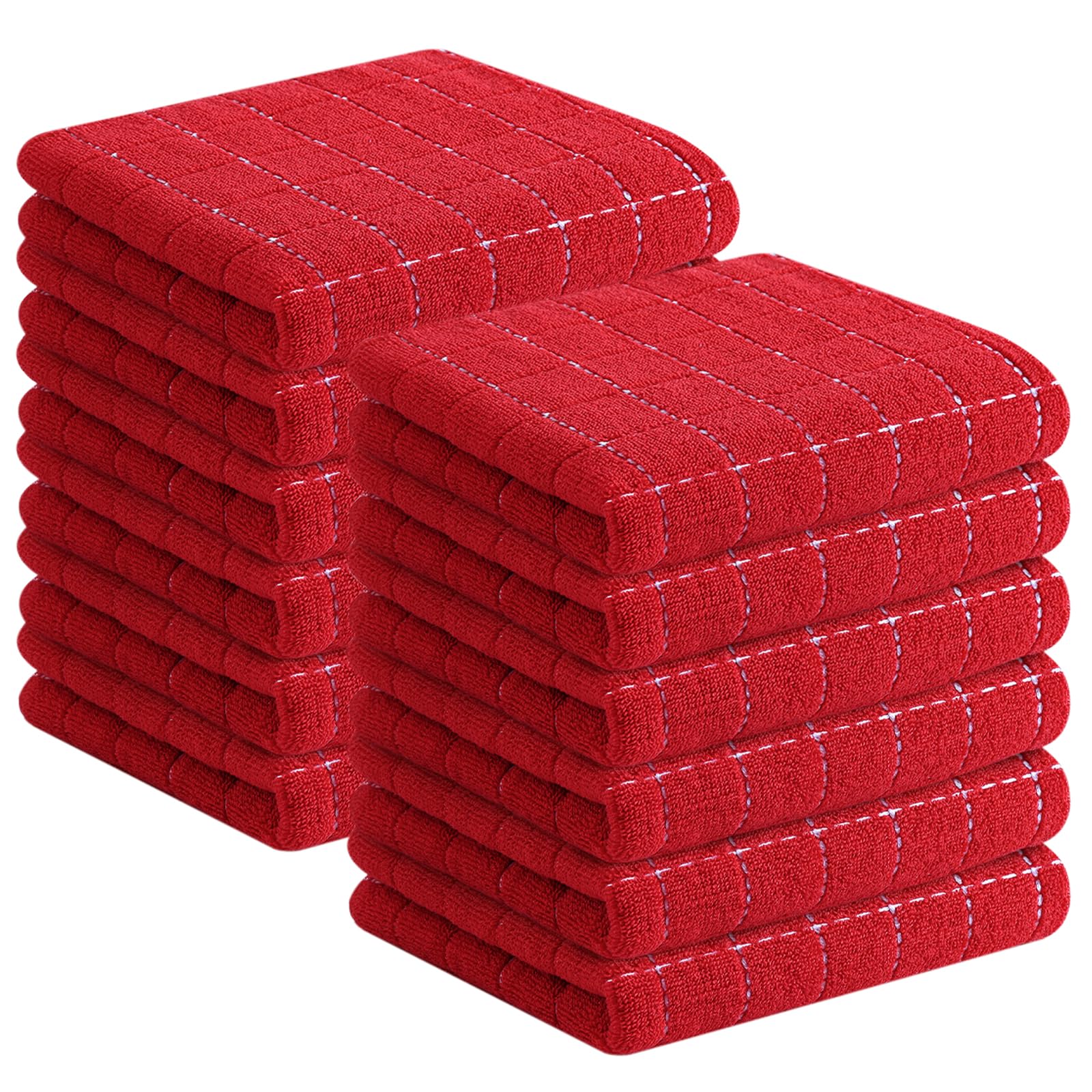 Homaxy 100% Cotton Terry Kitchen Towels, 12 Pack, Red | Ultra Soft and Absorbent Dish Towels for Kitchen, Suitable for Drying and Washing Dishes