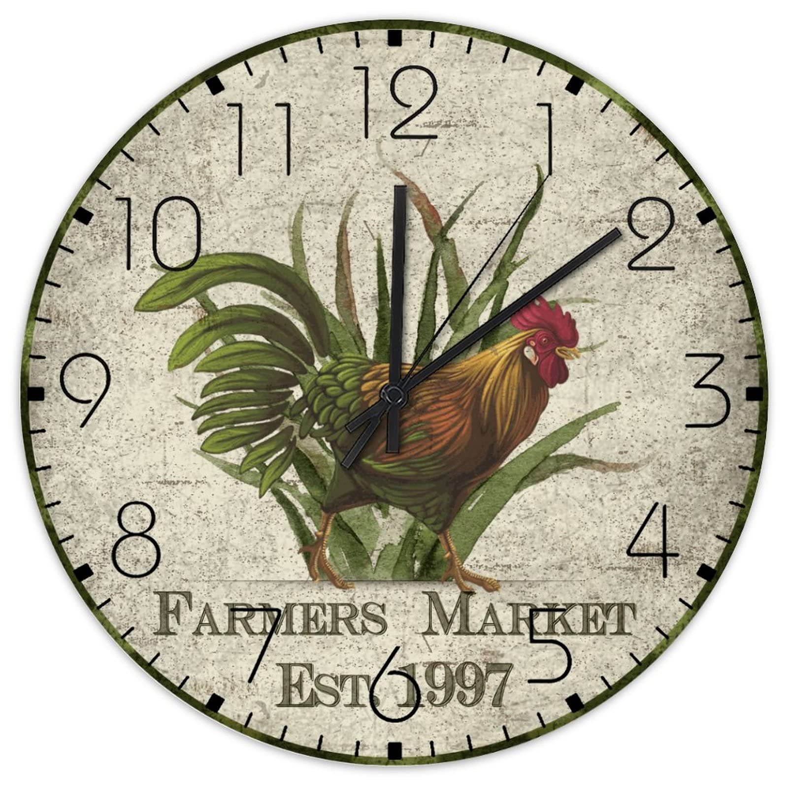 Horloge murale en bois de 30,5 cm ronde analogique sans tic-tac