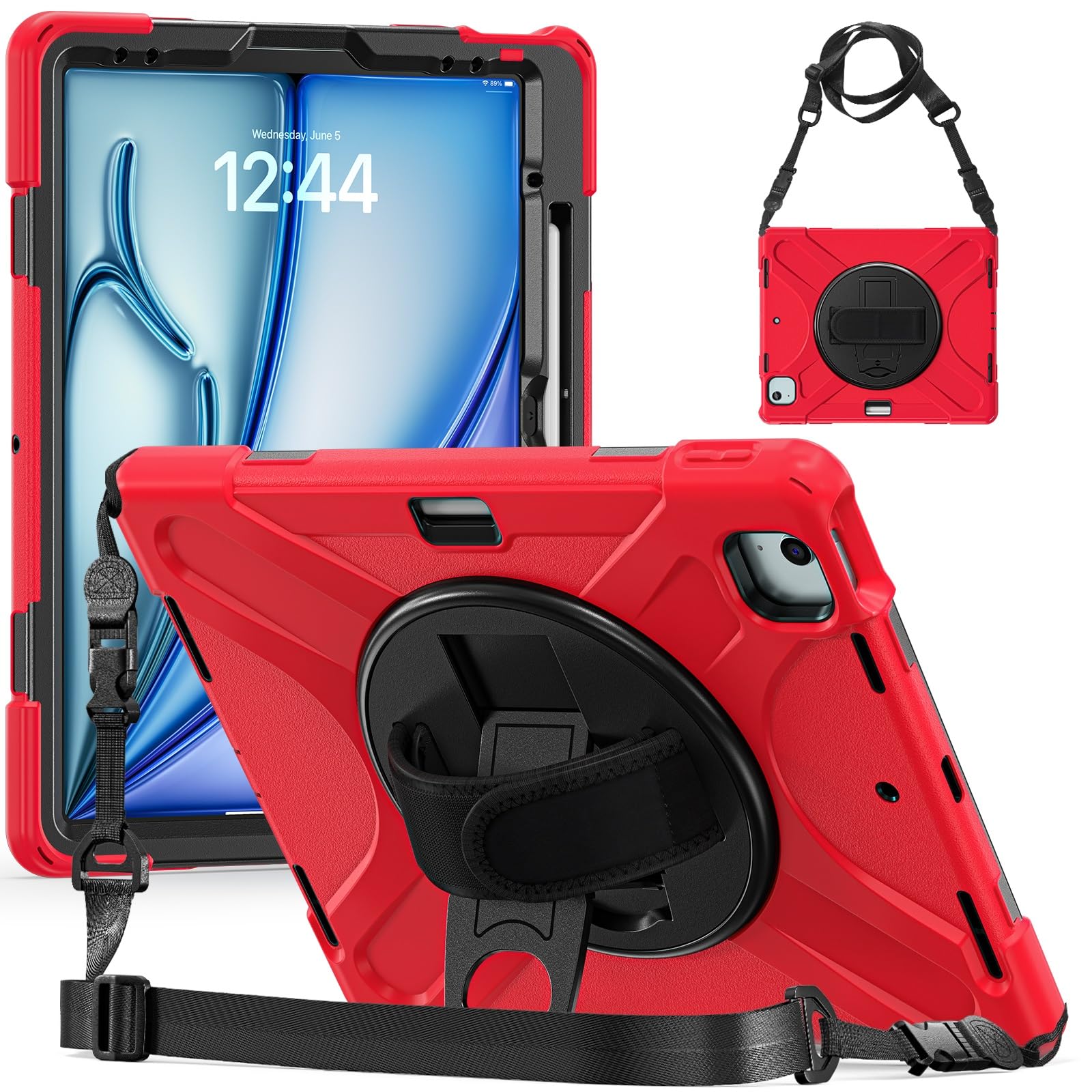 Custodia per tablet per iPad Air 13 pollici M2 (2024), resistente, robusta, antiurto, custodia protettiva con portapenne, tracolla protettiva per bambini, in silicone, per iPad Air 13 (rosso)