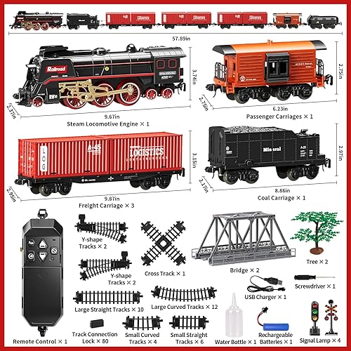 Miniatura 7 de Juego de tren de Navidad, tren eléctrico con locomotora, carruajes, pistas, control remoto, tren con sonido y luz, juegos de tren de Navidad para