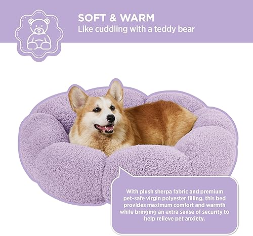 Miniatura 10 de Lesure Cama calmante para perros grande, cama redonda y esponjosa para perros en felpa de sherpa de peluche, camas antideslizantes con bonitas