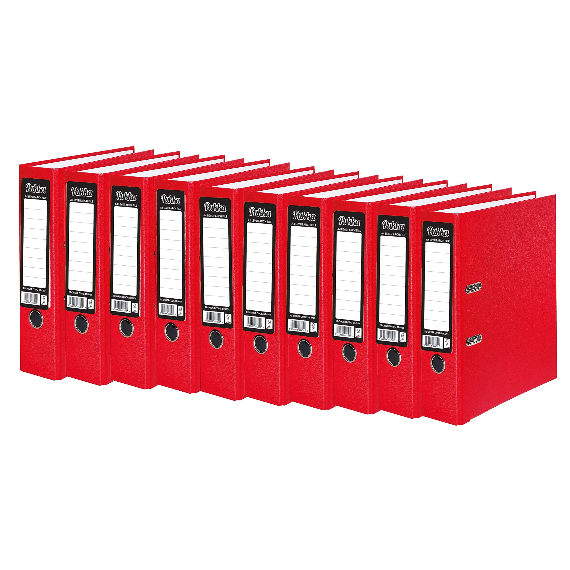 10 x Pukka A4 Glossy 2-Ring Lever Arch File School Work Office 75mm Spine File Organiser (Red)