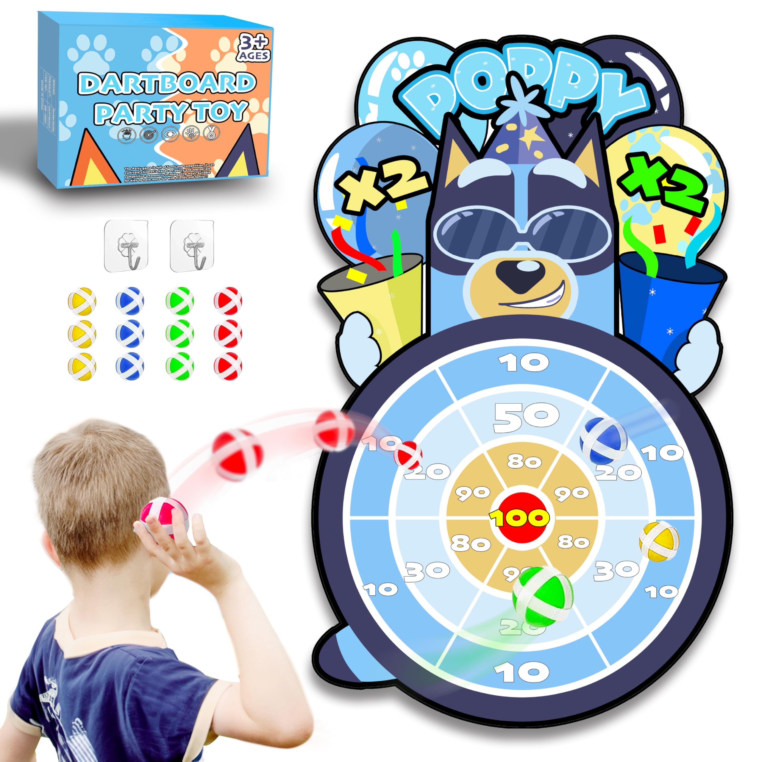 SpiderGoGo Bluey Juguetes para Niños 3-8 Años, 70cm Diana con 12 Bolas Adhesivas, Regalos para Niños 4-9 Años, Juegos de Mesa Niños 9-12 Años