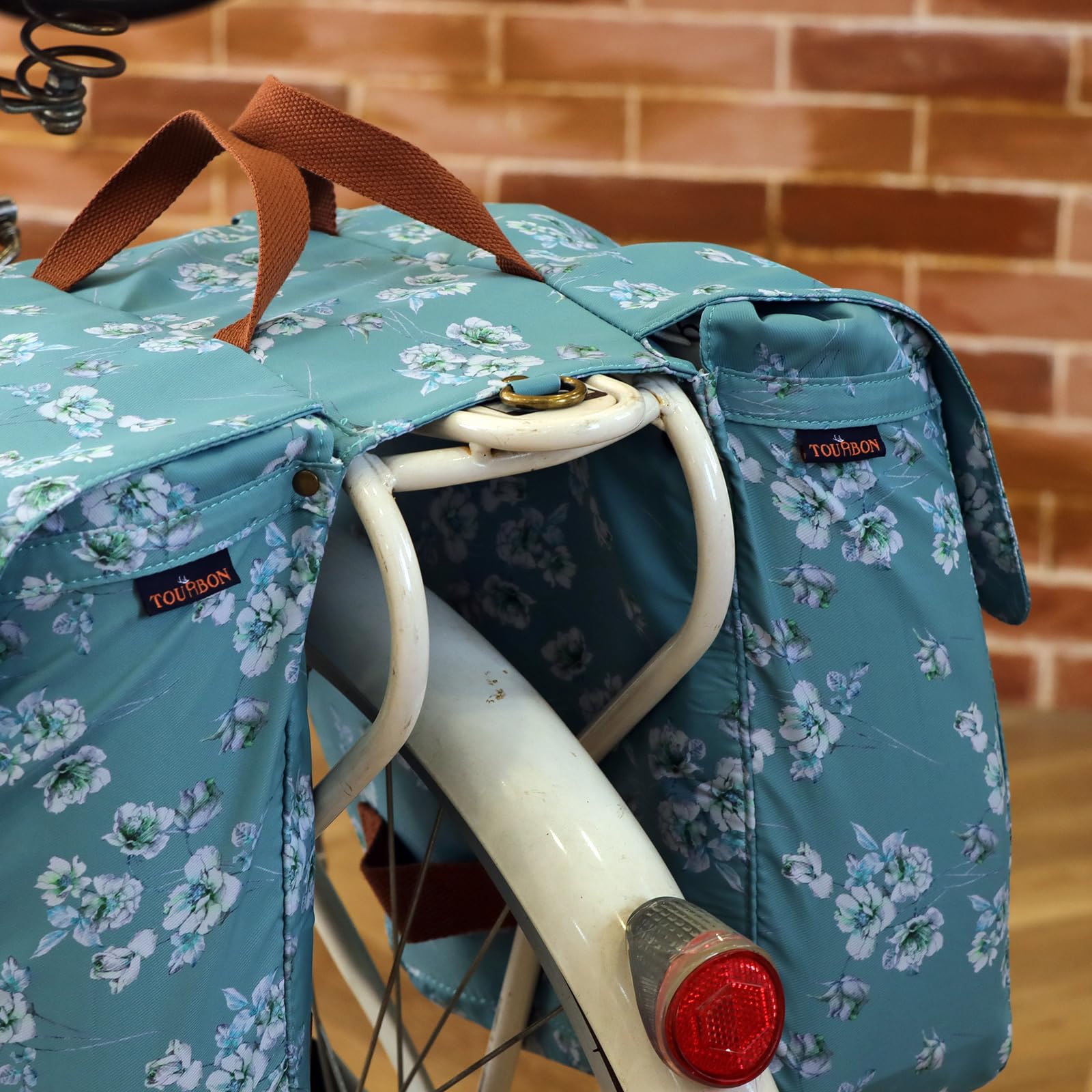 TOURBON - Borsa impermeabile in tela per bicicletta, con doppio avvolgimento, per sedile posteriore (motivo floreale)