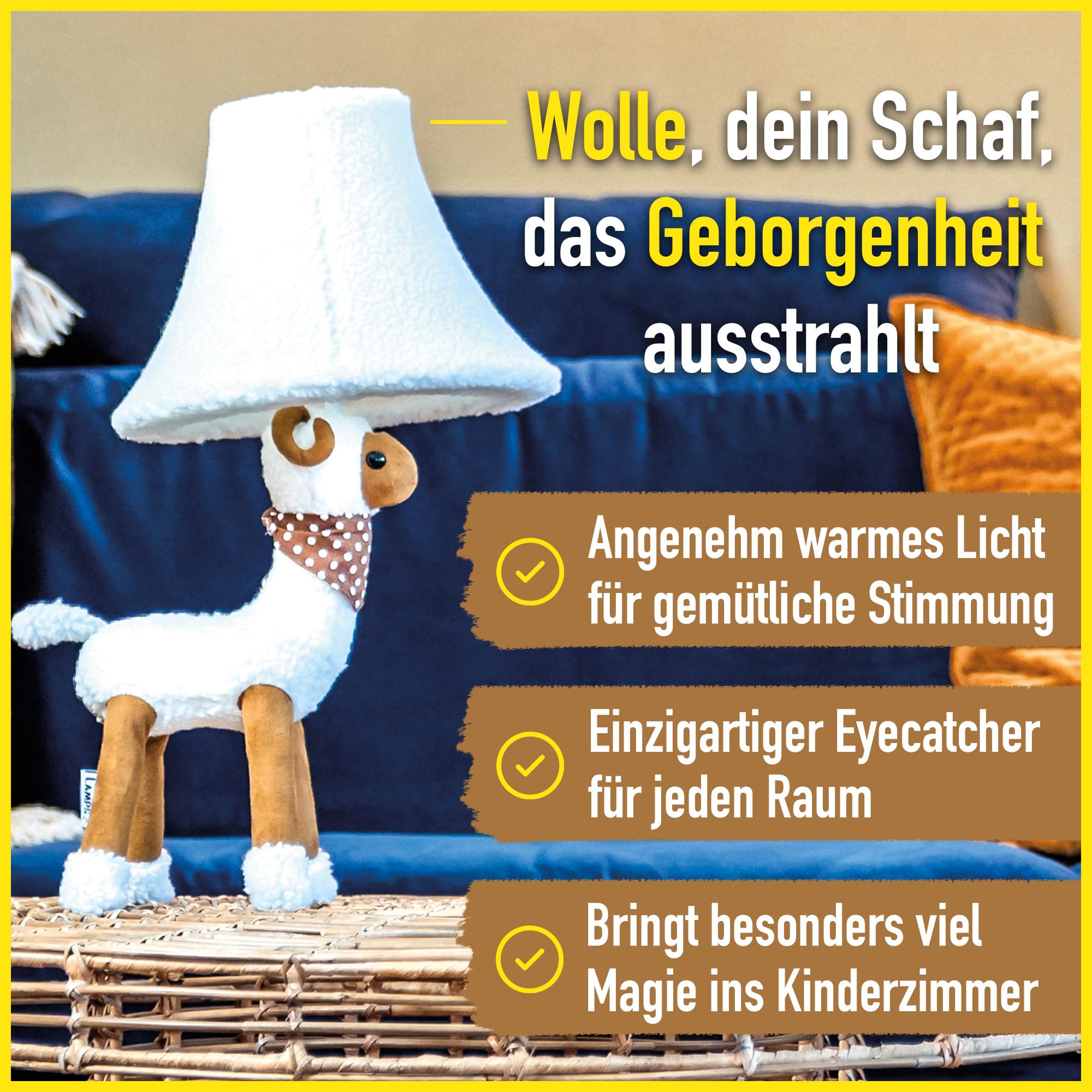 Wolle Tischlampe LED flauschig Design Kinderzimmer Babyzimmer kindersicher Handarbeit