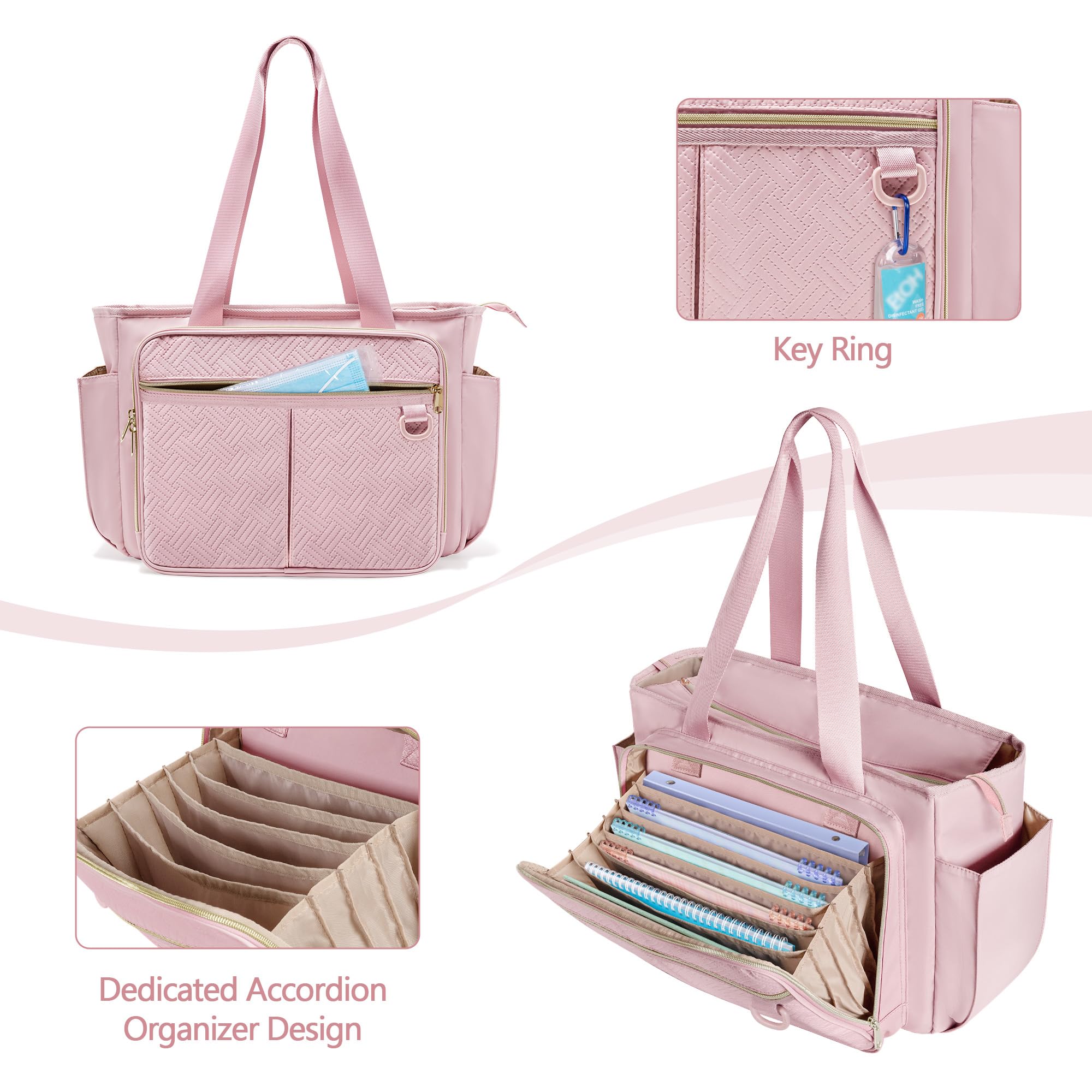 Bolsa de Mano para Enfermeras para Mujer, Bolsa Clínica de Enfermería con Organizador de Archivos en Acordeón, Accesorios de Enfermería para el Trabajo y la Atención Médica en el Hogar, Rosa