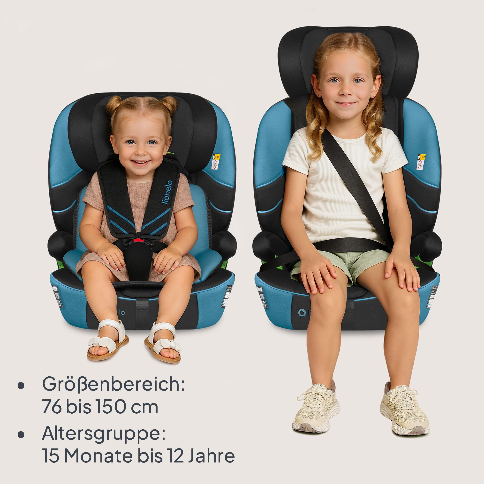 Lionelo LEVI FIX I-SIZE Kindersitz 76-150 cm bis zu 36 kg, Gruppe 1 2 3, Seitenschutz, 10 Grad Kopfstützenverstellung, ISOFIX und Top Tether Montage, R129 i-Size | Seitenschutz, 10 Grad Kopfstützenverstellung, ISOFIX und Top Tether Montage, R129 i-Size