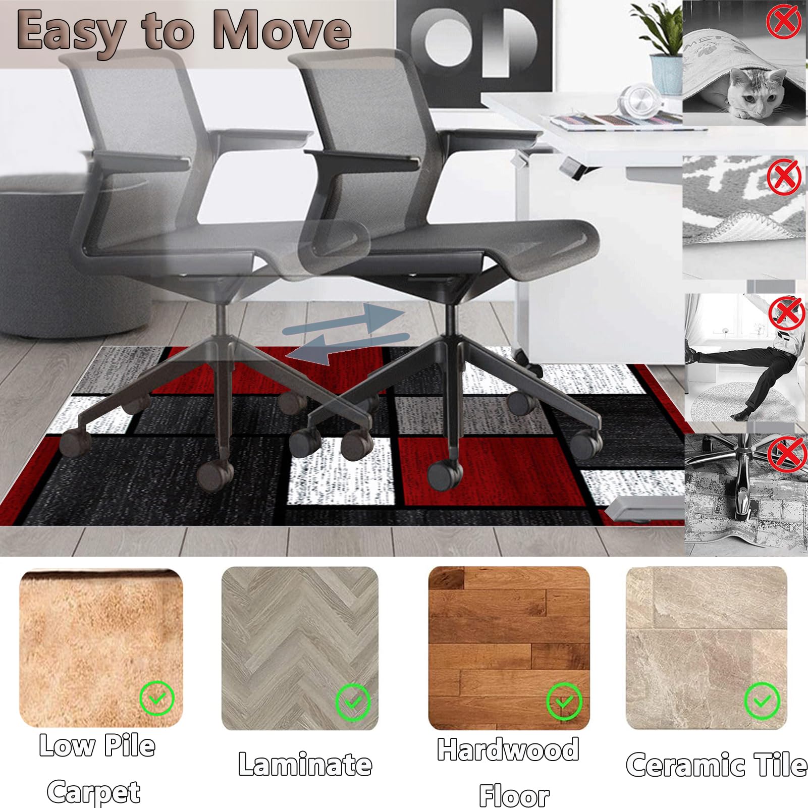 Bodenschutzmatte Bürostuhl für Hartböden und Teppich, Gaming Stuhlmatten für Hartholzböden, Bodenmatte für Rollstühle, rutschfest 80 x 120 cm Unterlage Schreibtischstuhl, Teppich Unterlage-Kratzfest