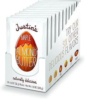 Justin's Maple Almond Butter Squeeze Packs, Gluten-free, Non-GMO, Responsibly Sourced, Pack of 10 (1.15oz each)