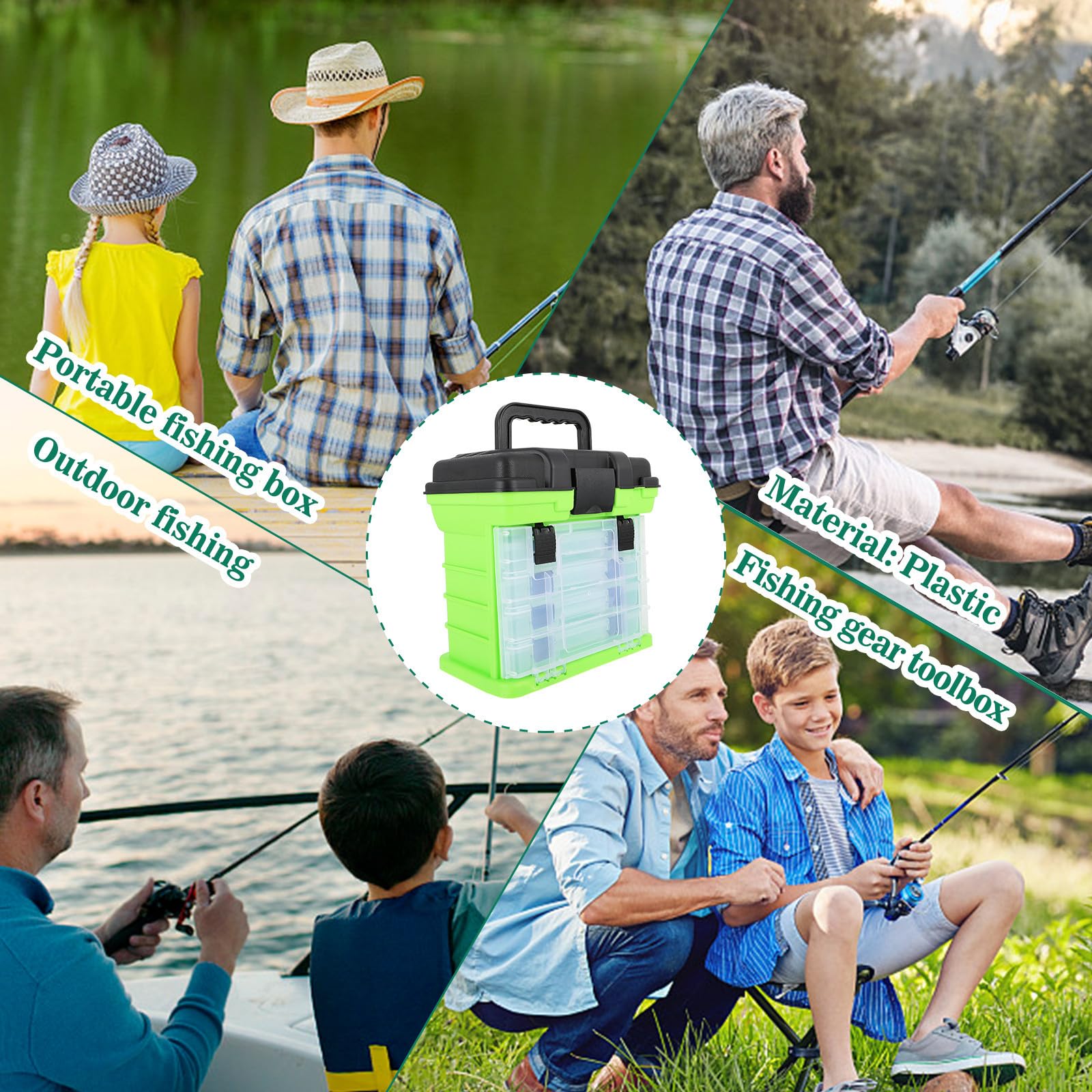Caja de Aparejos de Pesca Grande, Portátil, de Plástico, Verde | Asa Plegable, Uso en Pesca Mar, Organiza Herramientas y Objetos Pequeños, Soporte de Carga Fuerte