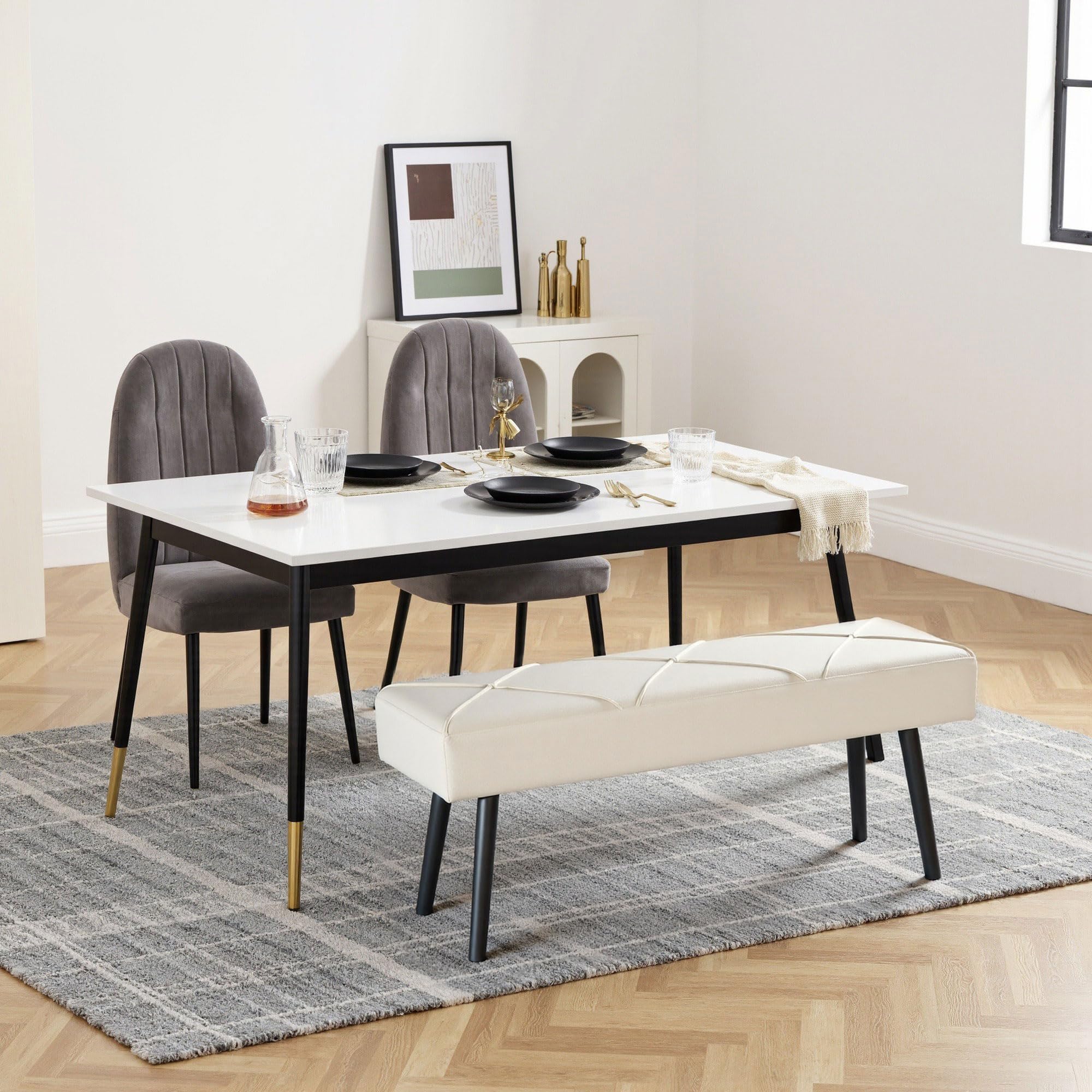 HOMCOM Sgabello multifunzionale, sgabello moderno, panca da letto con sedile imbottito e gambe in acciaio, carico 120 kg, per ingresso, corridoio, soggiorno, 100x36x45 cm, bianco crema