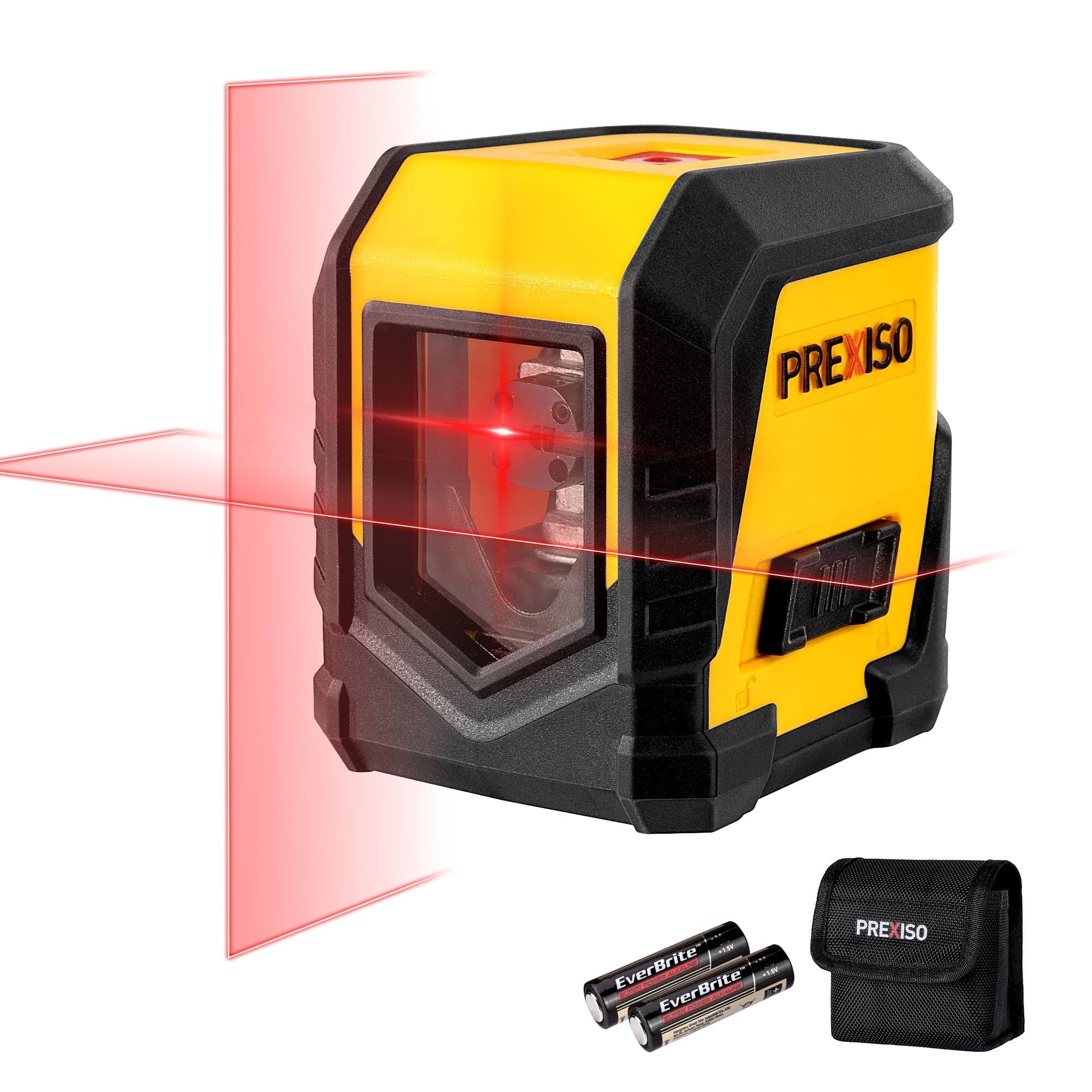 PREXISO Cross Laser Level 15m - Self-Leveling Mode with LED Indicator, Horizontal and Vertical Laser Level, Line Leveler Tool with Batteries for Hanging Pictures