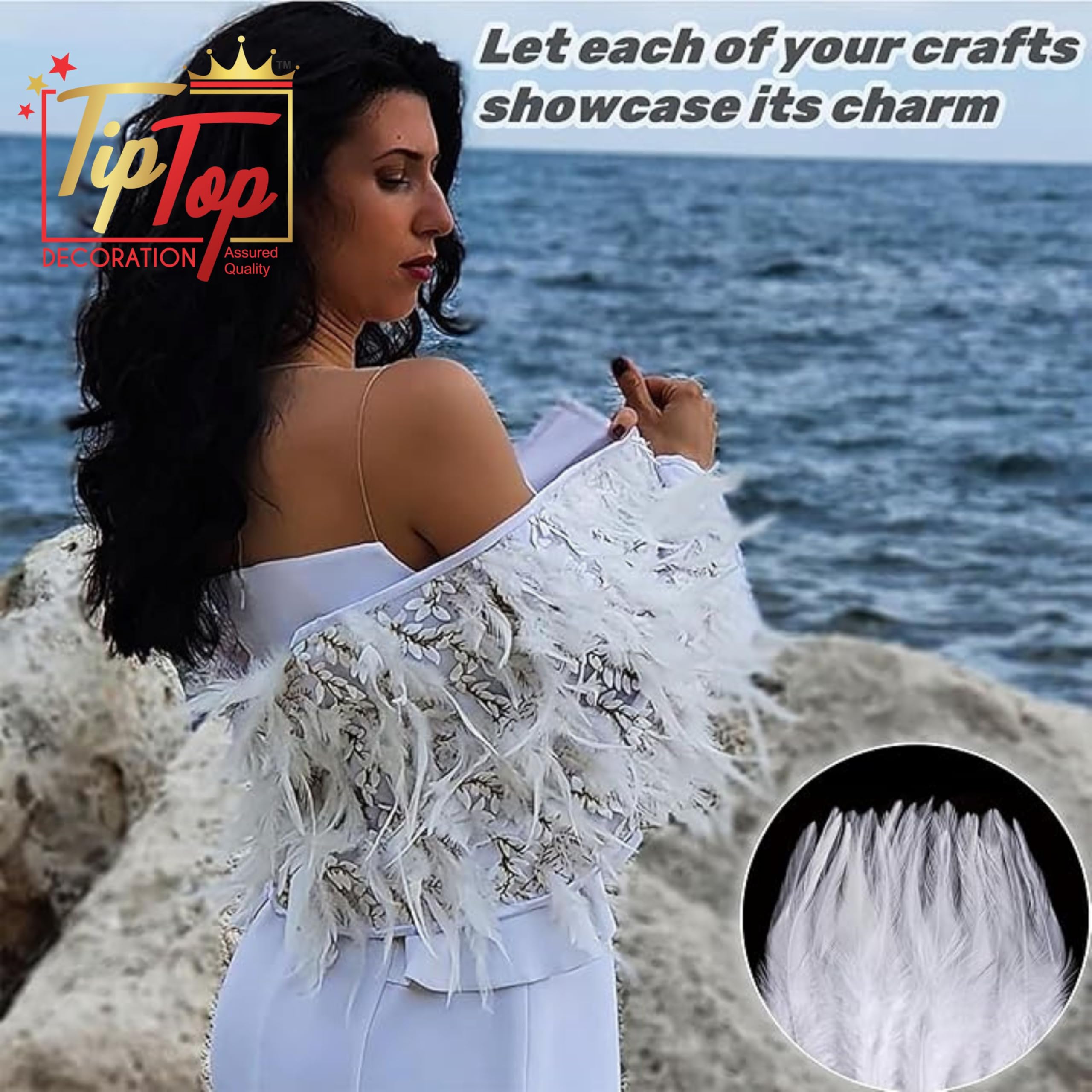 Tiptop Decoration Natural Dyed Pointed Feathers (10-15 Cm) (50 Pieces) (Natural Wild White) 3