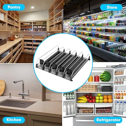 Miniatura 5 de Dispensador de bebidas para refrigerador, organizador de latas de soda autoempuje para refrigerador, 5 filas ya montadas, dispensador automático de