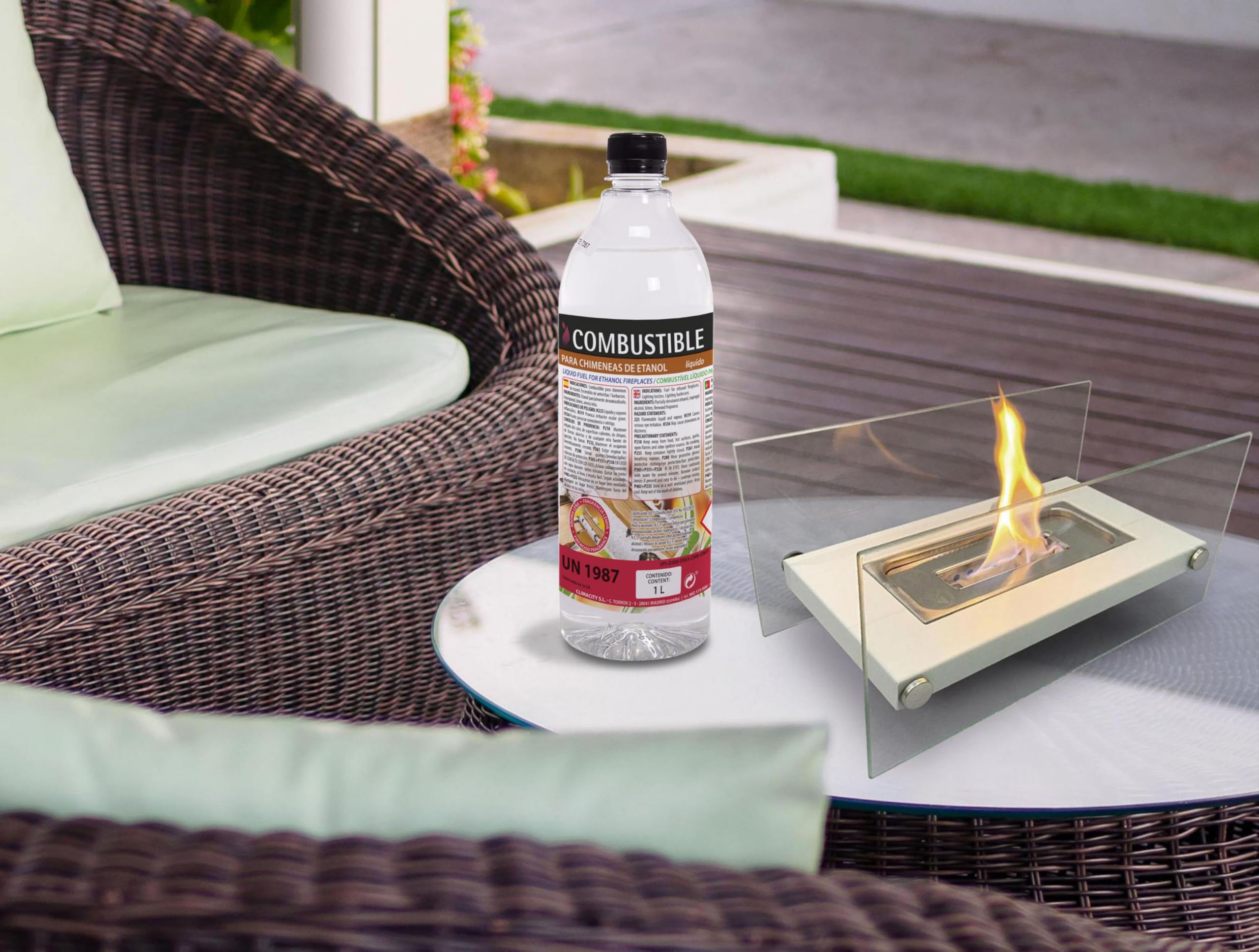 PUR LINE | Combustible etanol vegetal aroma a madera biochimeneas, caja 12 botellas 1L - Combustible Etanol Ecológico, sin humo, elimina olores y recrea ambiente chimenea leña