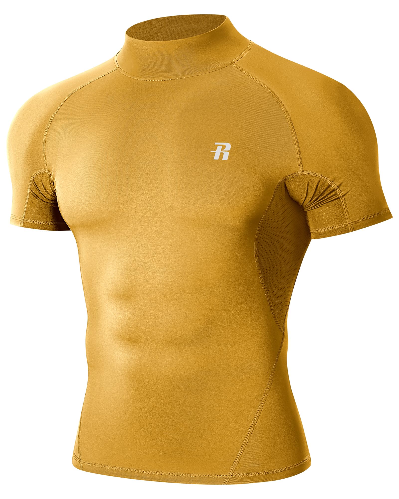 Runhit Kompressionsshirt Herren Kurzarm mit Stehkragen, UPF 50+ Funktionsshirt Atmungsaktiv Schnelltrocknend Laufshirt für Fitness Gym Outdoor Sports