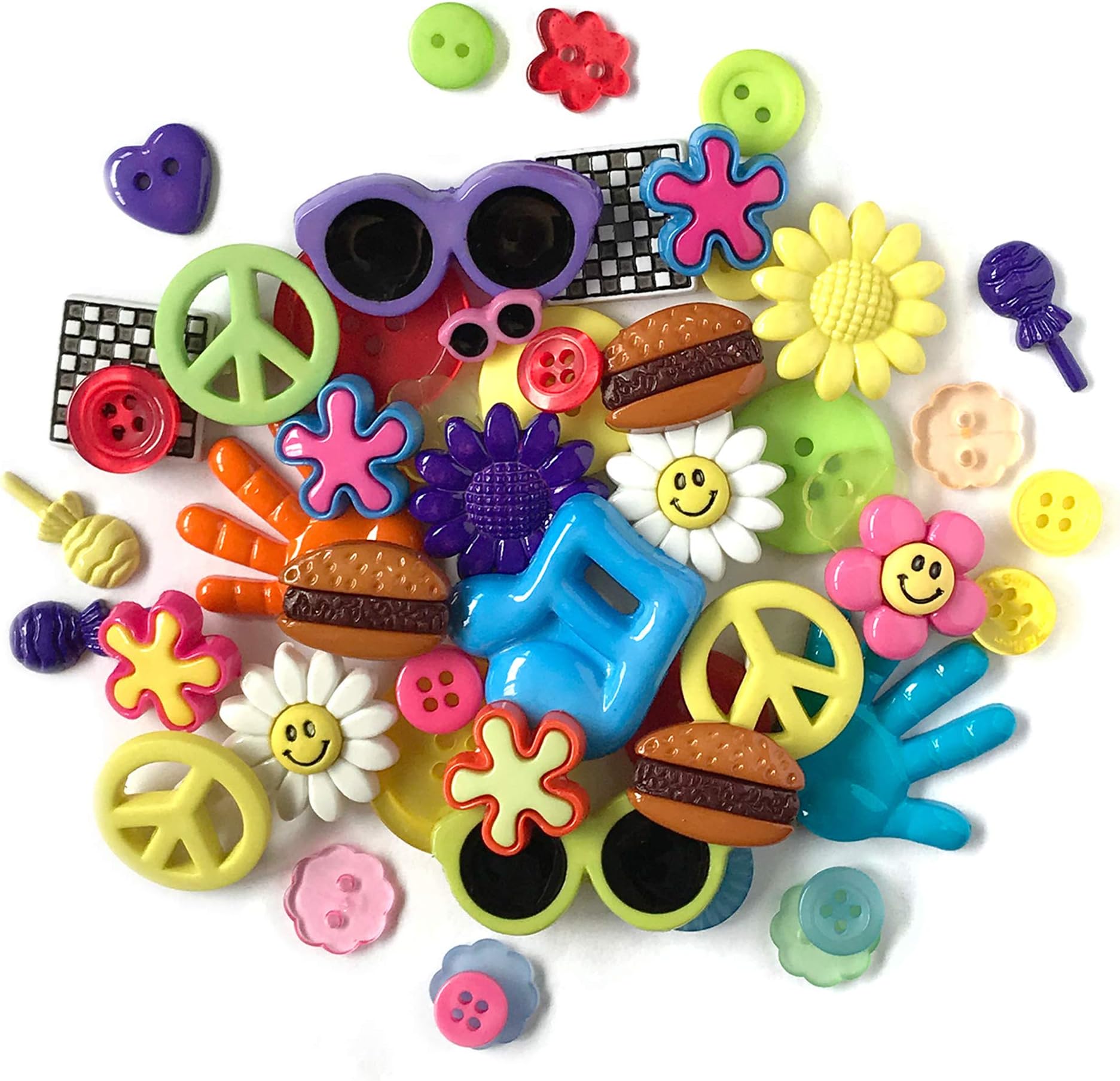 Collection Round Novelty Buttons & Embellishments Based on Variety of Themes, Holidays and Seasons for DIY Crafts, Scrapbooking, Sewing, Cardmaking and Other Projects – 50 Pcs