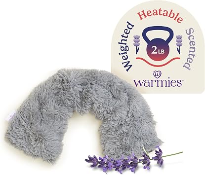 warmies Microwavable Neck & Shoulder Wrap - Soothing Relief Heating Pad for Neck - Lavender-Scented Warm Compress - Cooling Relief Weighted Shoulder Wrap for Aches & Pain - 19 x 5 x 3 in, Gray