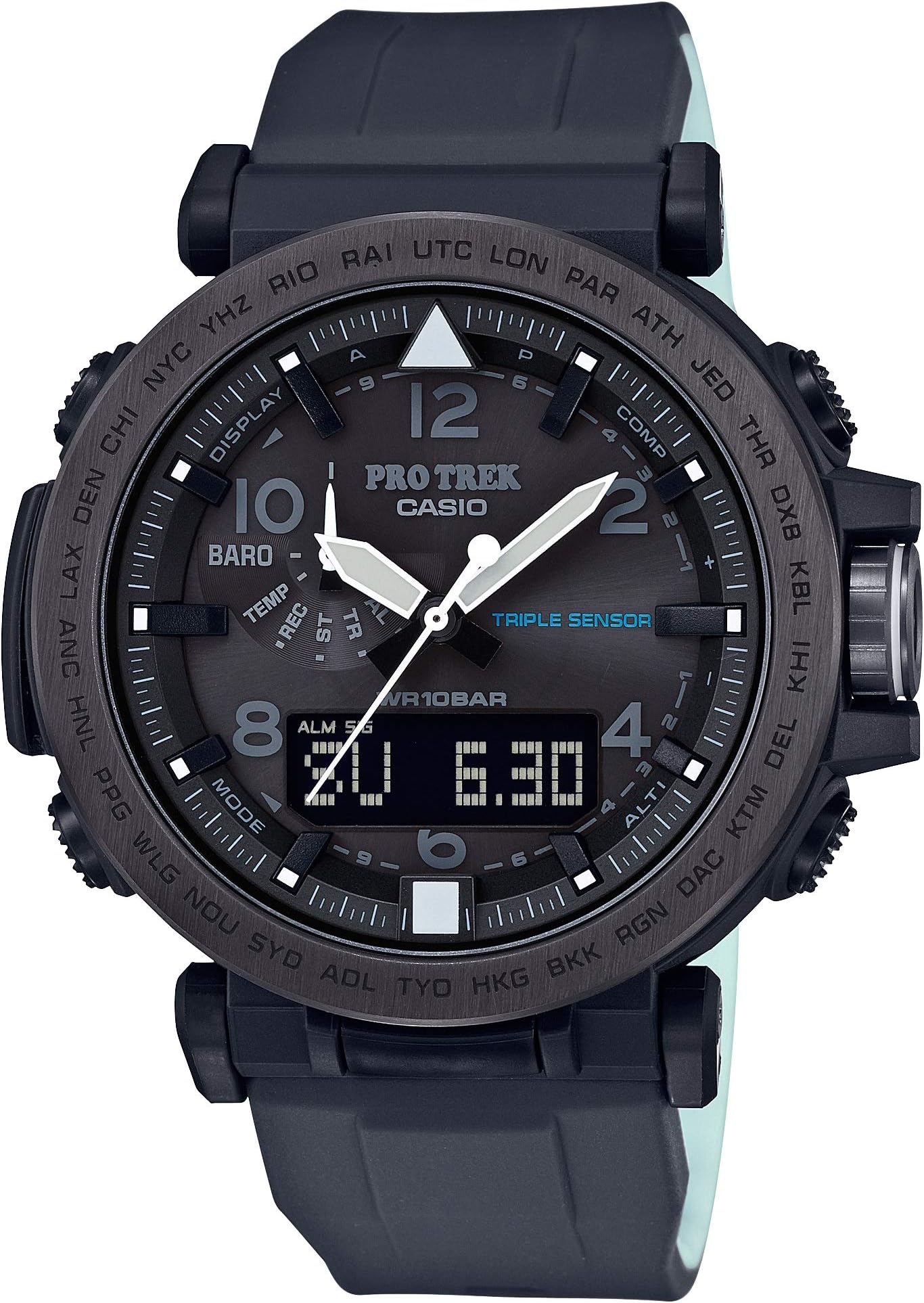 Men's 'PRO TREK' Solar Powered Silicone Watch, Color:Black (Model: PRG-650Y-1CR), Multi
