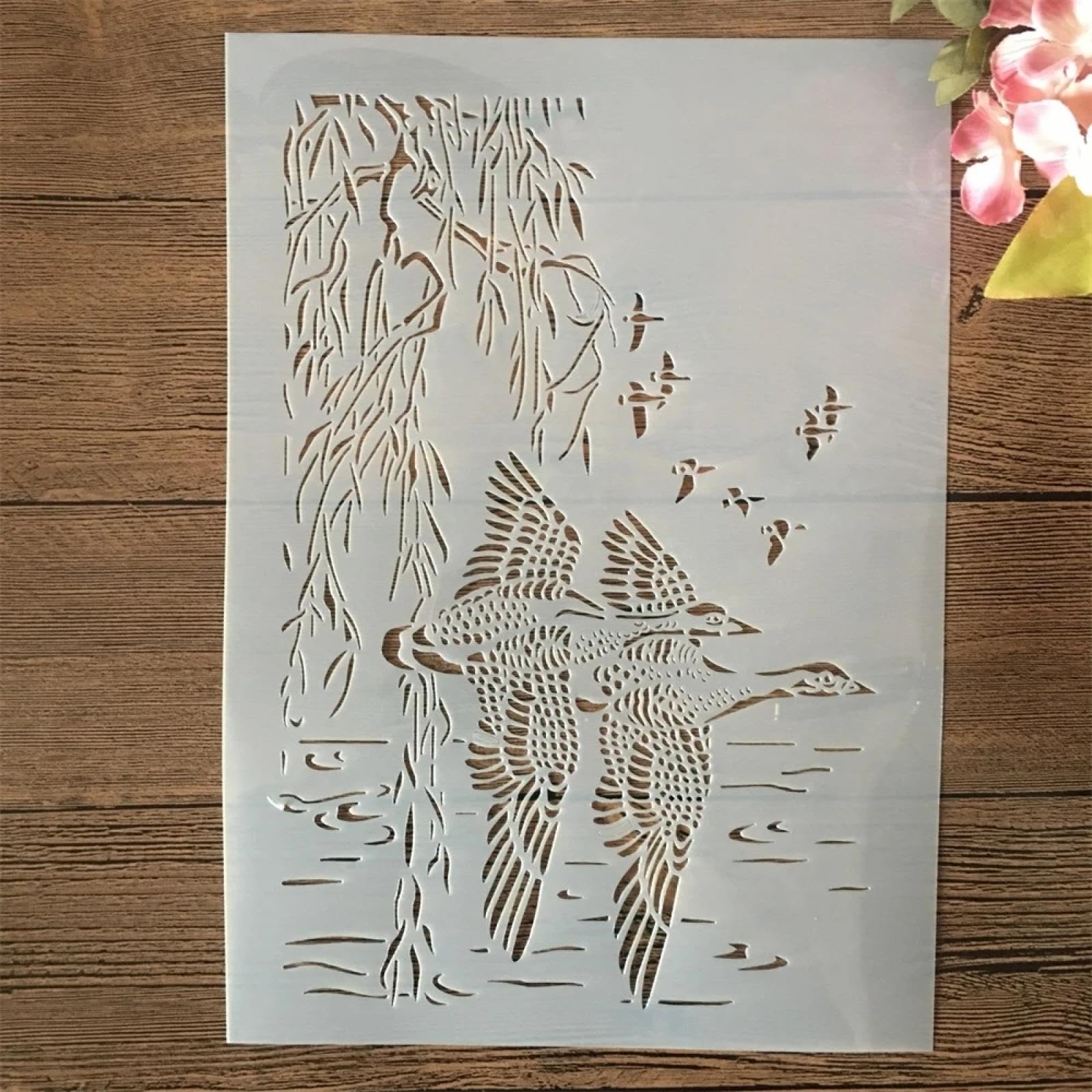 Lot de 8 pochoirs réutilisables pour peinture sur bois, format A4, 29 cm, grue, flamant, cygne, oiseau, travaux manuels, toile, papier, tissu, meubles – Pochoirs pour peinture sur murs