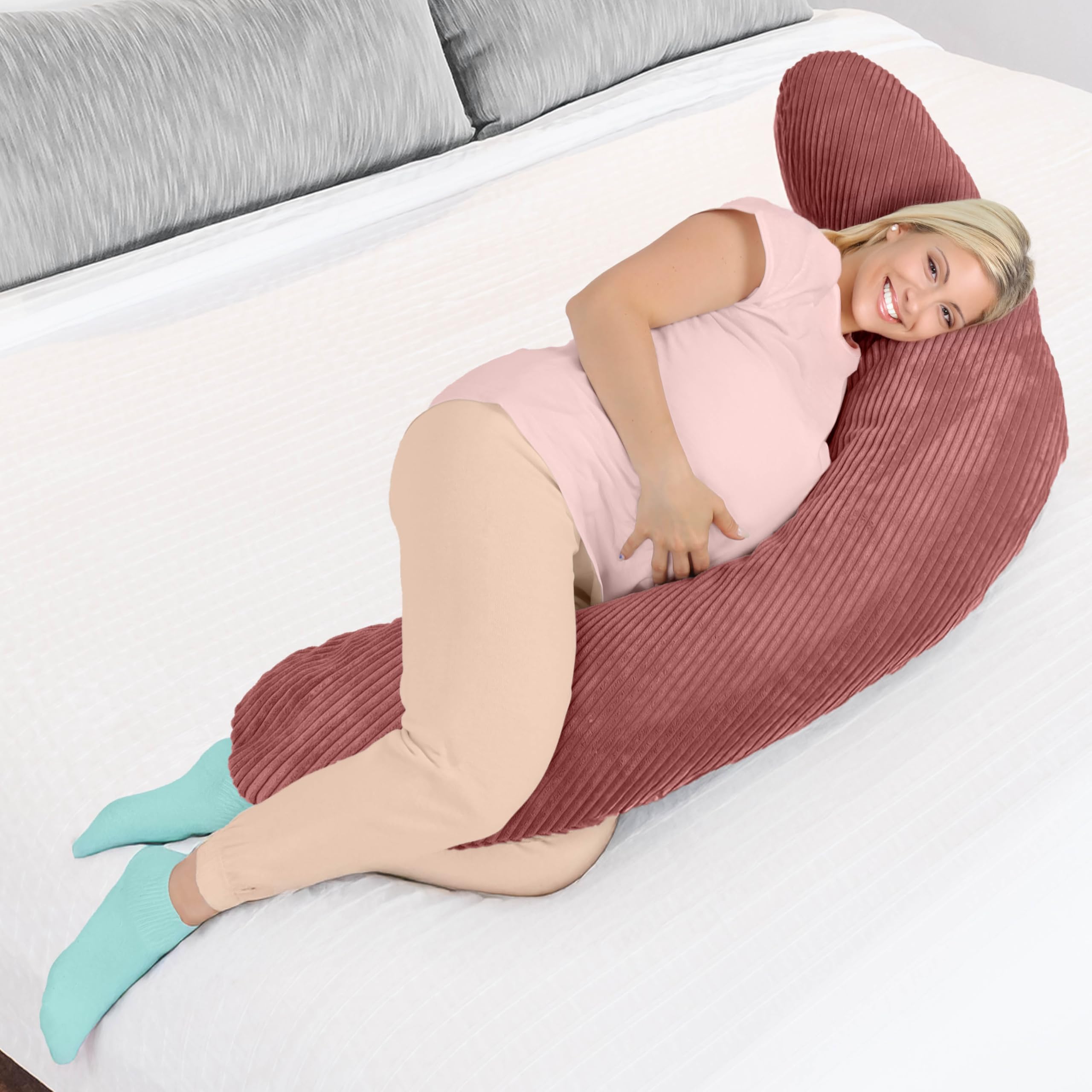 Amilian Coussin d'allaitement XXL 170 cm, coussin de grossesse pour dormir sur le côté, pour grossesse et allaitement, coussin de positionnement avec rembourrage et housse amovible - Herzschimmer