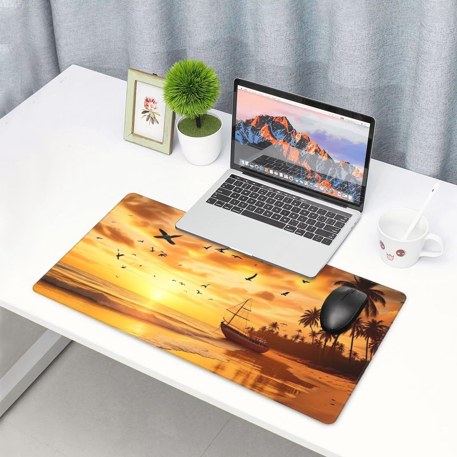 Gamingowa podkładka pod mysz XXL, 1200 x 600 mm, zachód słońca, podkładka pod mysz, duża, 120 x 60 cm, podkładka na biurko, akcesoria gamingowe z przyszytymi krawędziami dla poprawy precyzji i