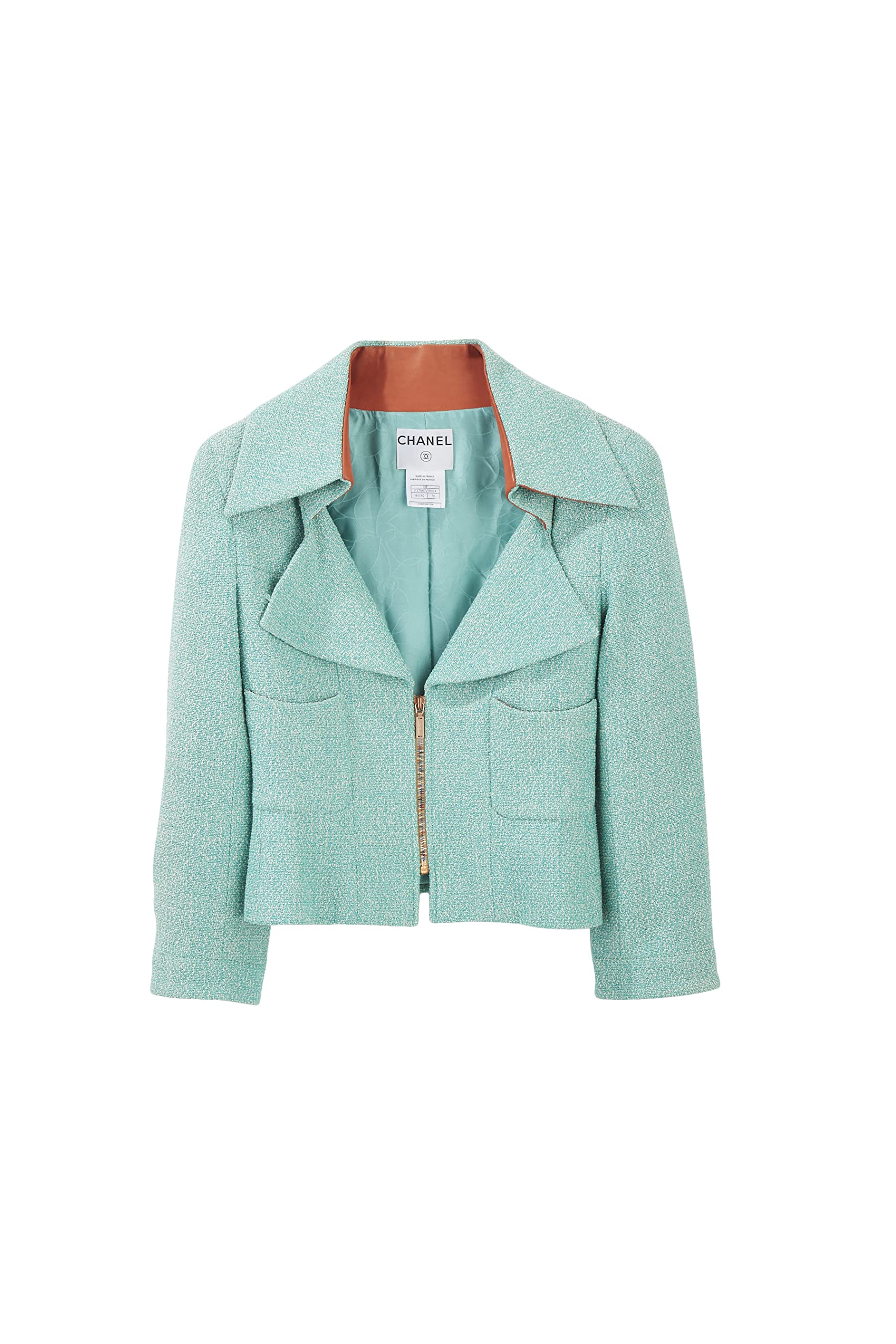 CHANELPre-Loved Teal Tweed Collared Zip Jacket, Blue