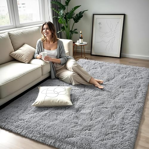 Miniatura 6 de Zentavio Area Rugs for Living Room Grey Rugs for Bedroom 4x6 Carpet Fluffy Furry Soft Shag Aesthetic Plush High Pile Gray Throw Rug for Nursery Kids