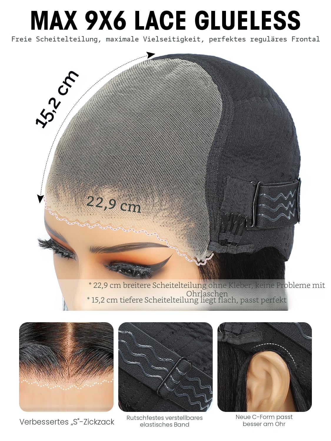 Eool 200% Straight 9X6 Drawstring Glueless Human Hair Wig Pre Cut for Daily | 12A Real Human Hair Wigs Perücke Damen Echthaar Wear And Go HD Lace Front Wig for Women No Glue Pre Plucked 28 Zoll 71cm