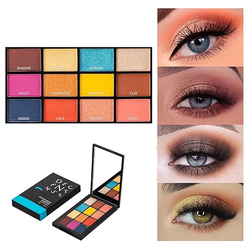 Miniatura 2 de DECENTNESS Paleta de sombras de ojos de 12 colores, tonos nude mate, pigmento brillante brillante, paleta de maquillaje profesional de larga