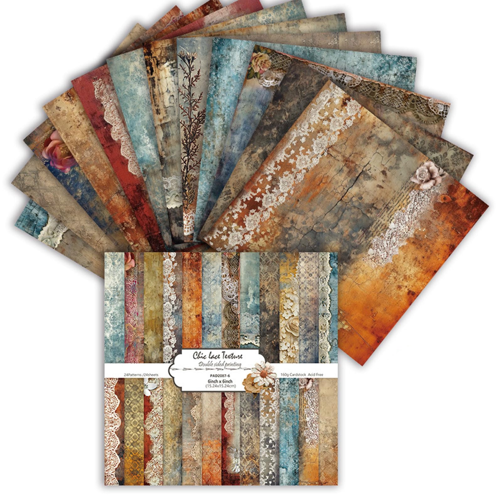 24 Sheets Scrapbook Paper, 6 Inch Double-Sided Retro Patterned Paper, 24 Designs, Scrapbooking Supplies for DIY Photo, Album and Scrapbook Decoration (Brown, 6 Inch)