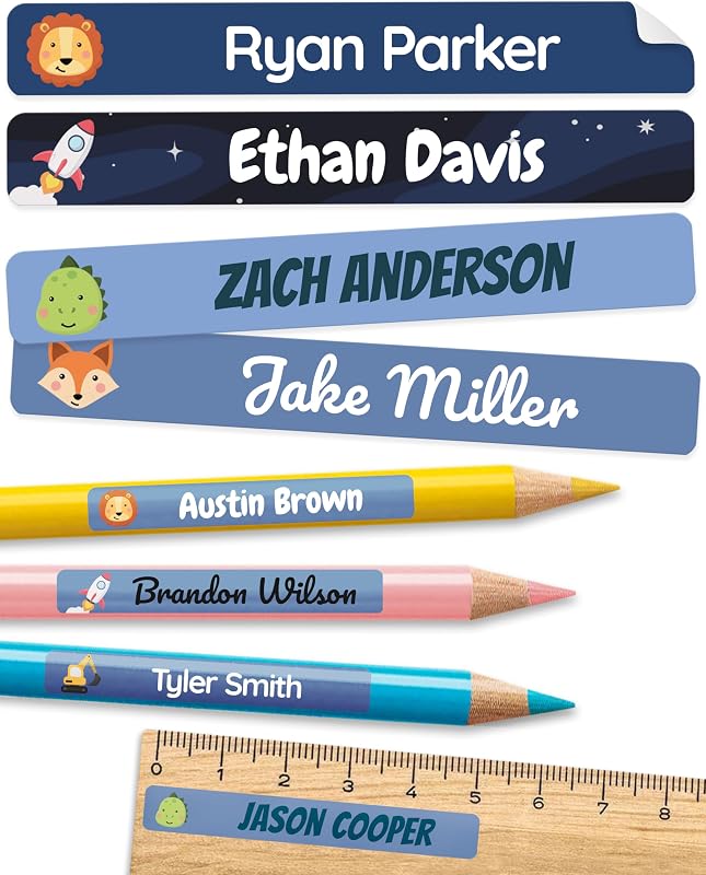 Personalized Kids Name Labels for Pencils Dark Blue [75pcs] - Waterproof Name Stickers for School & Daycare - Pencil Custom Name Stickers - Children Name Stick On Labels for Pens (2.0”x0.3”)