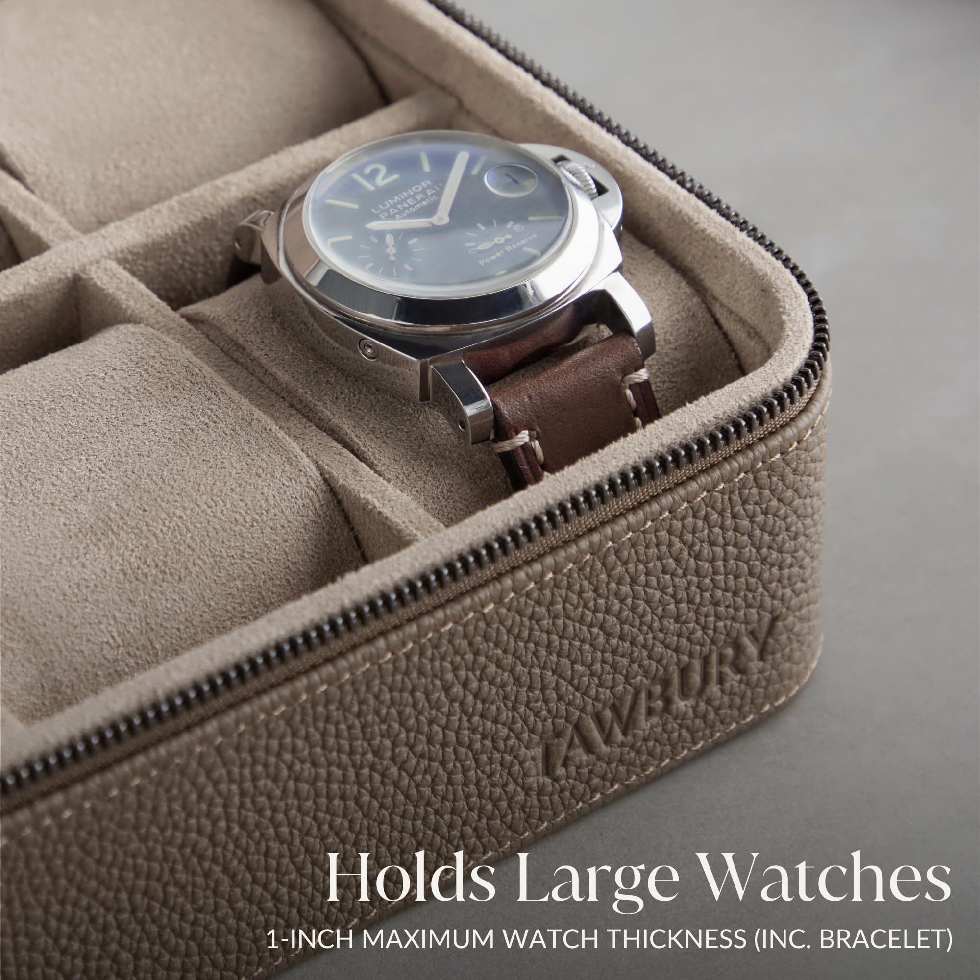TAWBURY Boîte à montres en cuir avec 4 compartiments - Rangement élégant et sécurisé pour vos montres (taupe)