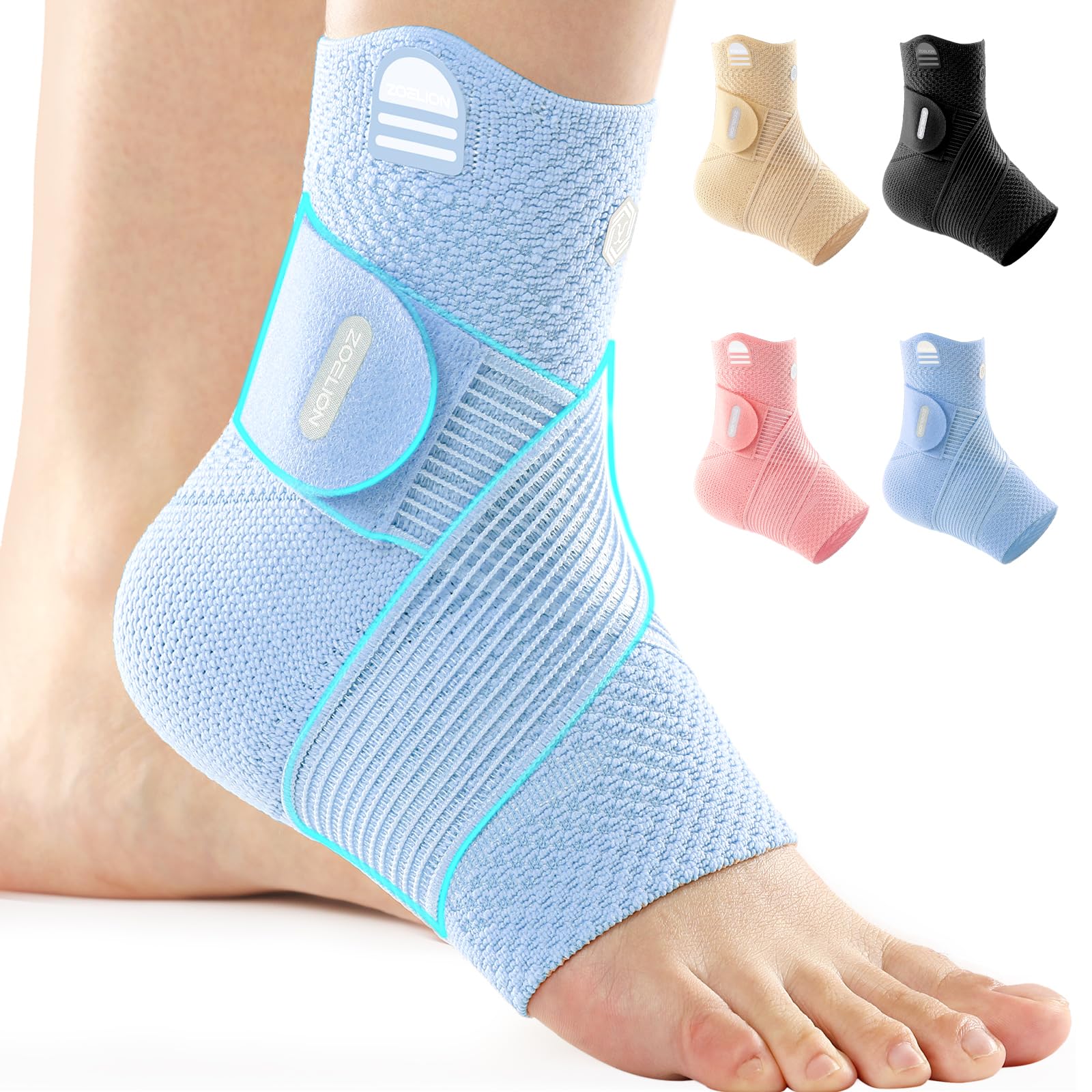 ZOELION Knöchelbandage mit Einzigartigem Netzband, 3D-Gestricktes Luftgewebe Sprunggelenkbandage für Plantarfasziitis Achillessehne, Verstellbare Fussbandage zur Schmerzlinderung Verletzungshilfe