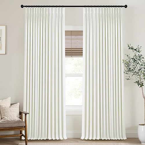 Miniatura 40 de Mrs.Naturall Cortinas Opacas Beige Crema de 96 Pulgadas de Largo Juego de 2 Paneles, 8 Pies 8 Pies Cortinas Plisadas Pinzadas Oscurecedoras de Beige